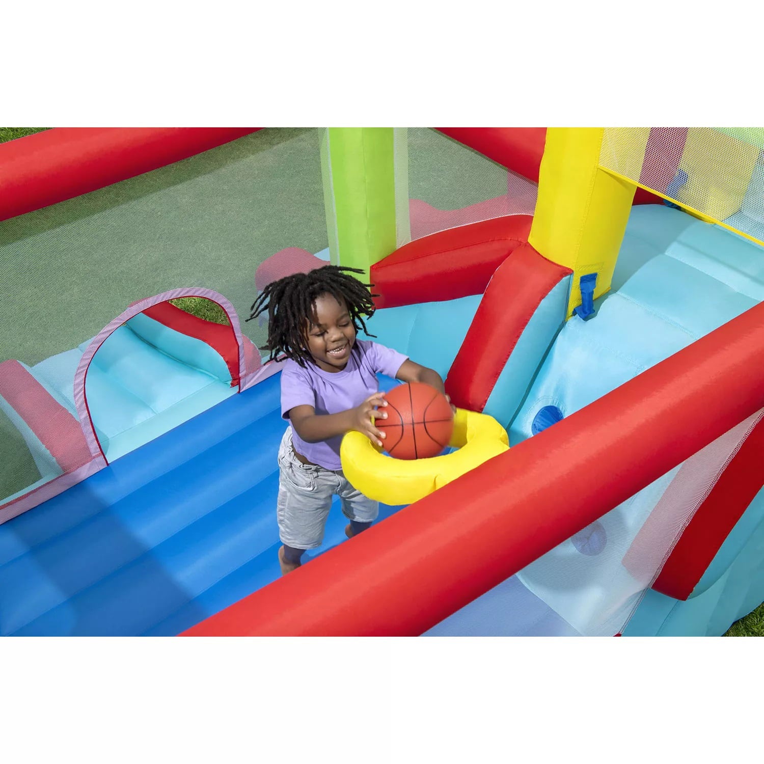 Up， In and Over Wonder Hoops 10' Inflatable Bounce House Park with Basketball and Slide. 126