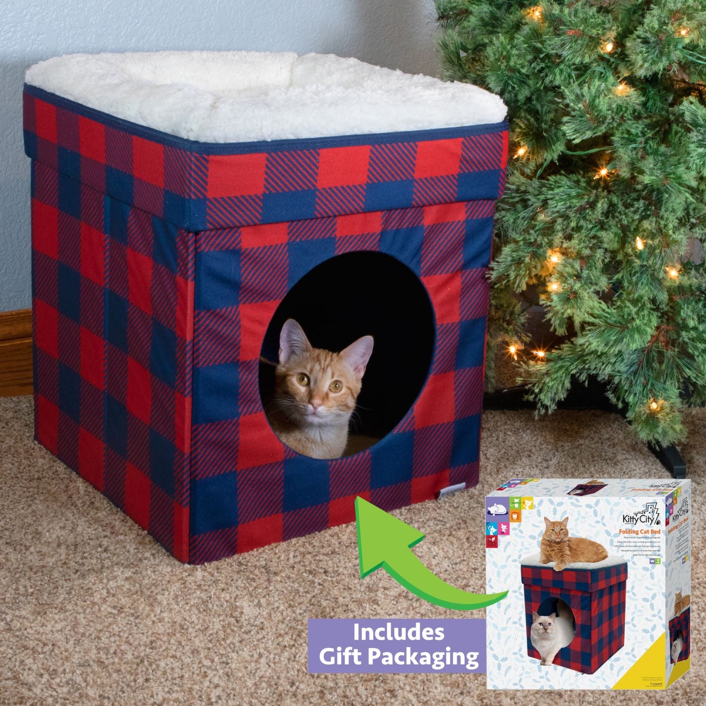 Kitty City Holiday Plaid Folding Cat Bed