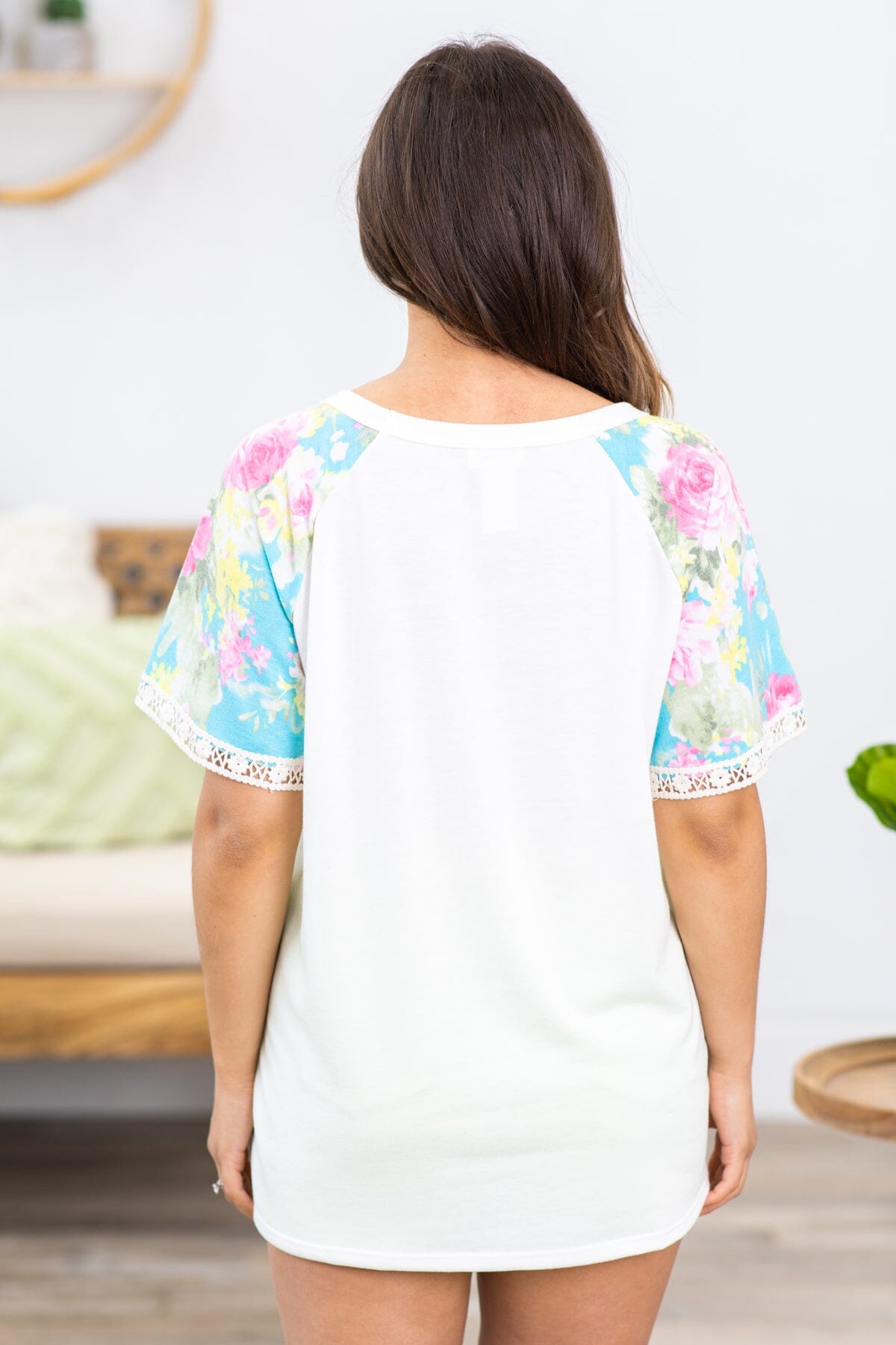 Ivory Multicolor Print Sleeve Top