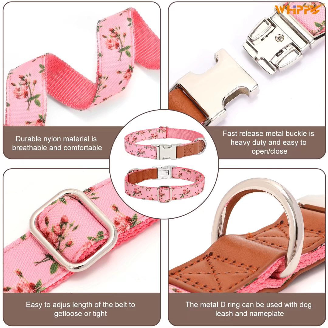 WHIPPY Dog Collar with Quick Release Buckle， Cute Girl Dog Collar for Small Medium Large Dogs