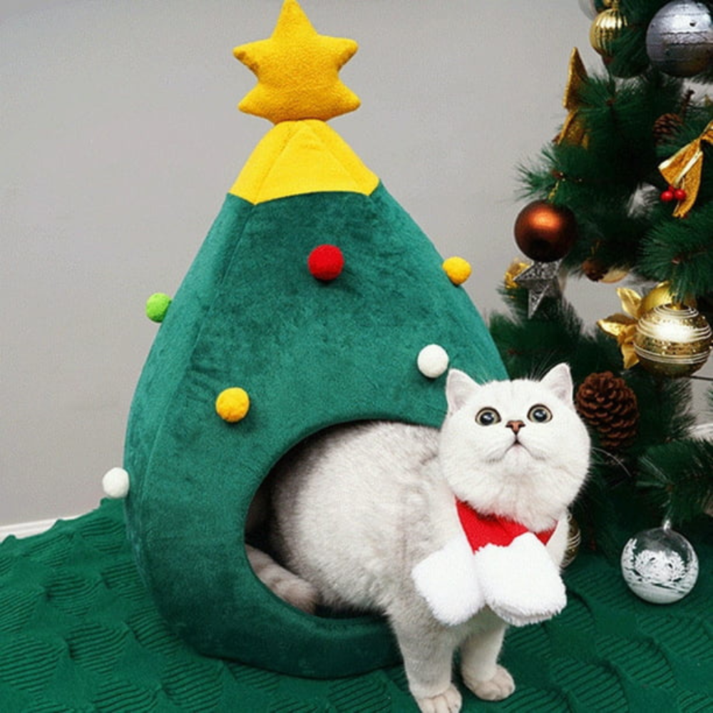 Christmas Tree Cat Bed | Cozy Holiday Hideaway Cave