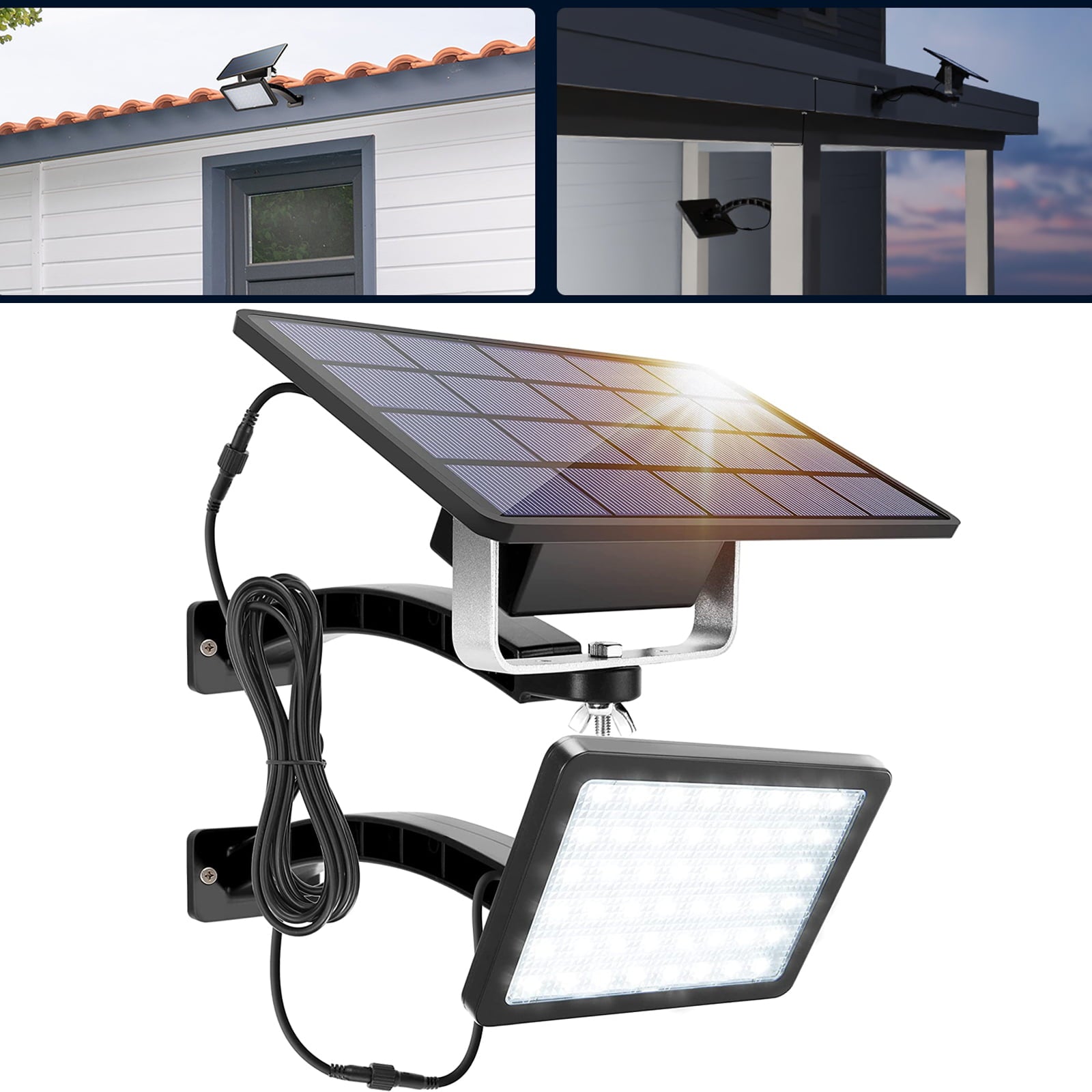 JACKYLED Solar Lights Outdoor Flood Light 1000LM 5500mAh for Wall Porch Shed Barn Garage Waterproof