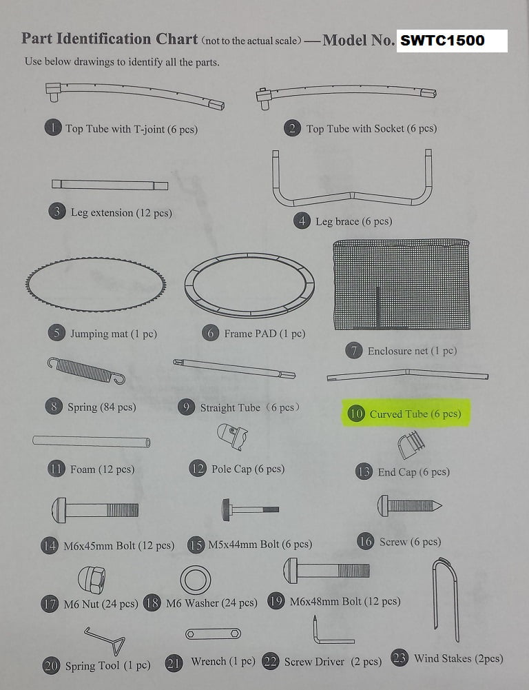 Skywalker Trampolines Round 15 Ft. Round Replacement Trampoline Enclosure Part， Curved Tube