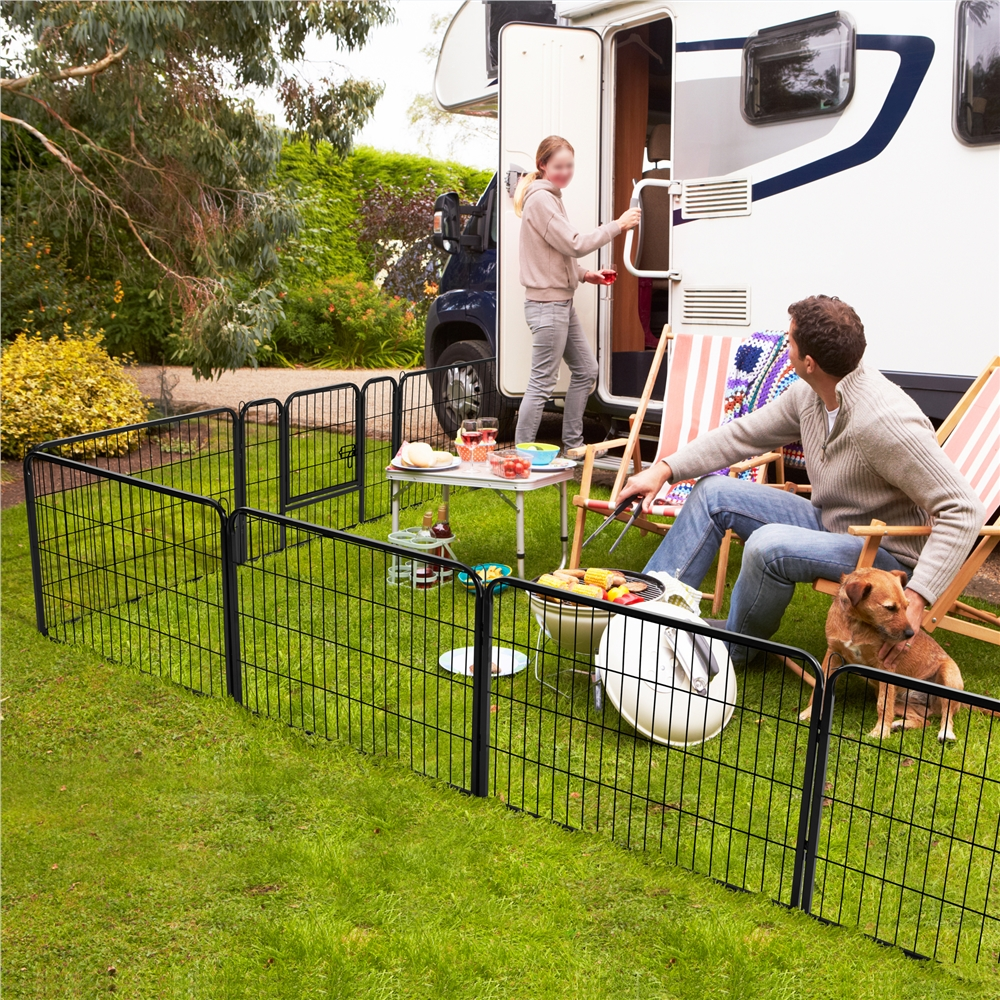 Topeakmart 8 Panels Metal Pet Playpens Dog Cat Exercise Barrier Fence， 24''H， Black