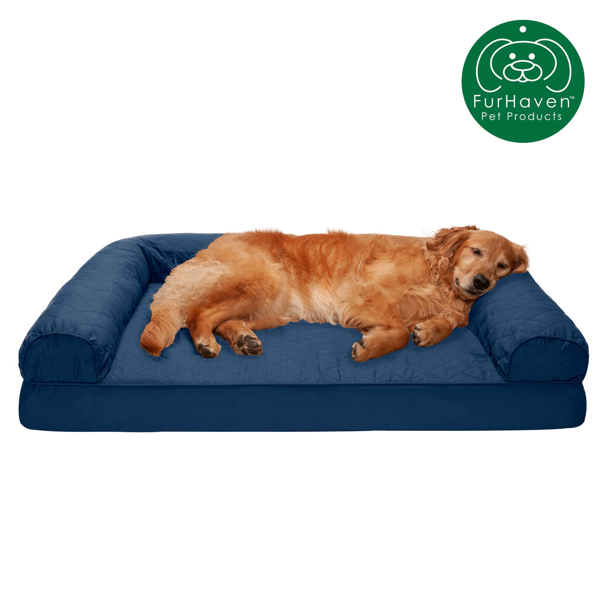 FurHaven Pet Products | Full Support Orthopedic Quilted Sofa-Style Couch Pet Bed for Dogs and Cats - Navy， Jumbo