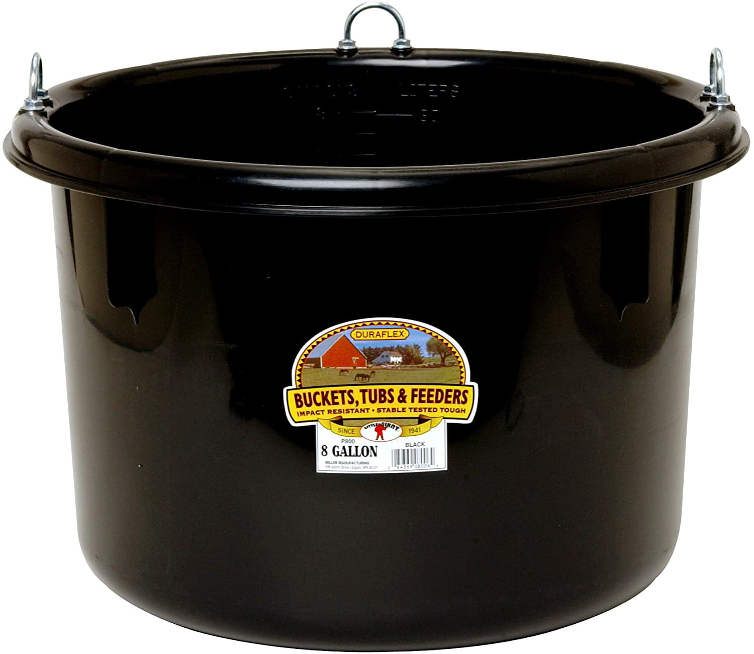 Little Giant Plastic Round Feeder (Black) Ultra Durable Round Plastic Feed Bucket for Livestock (8 Gallons) (Item No. P800BLACK)