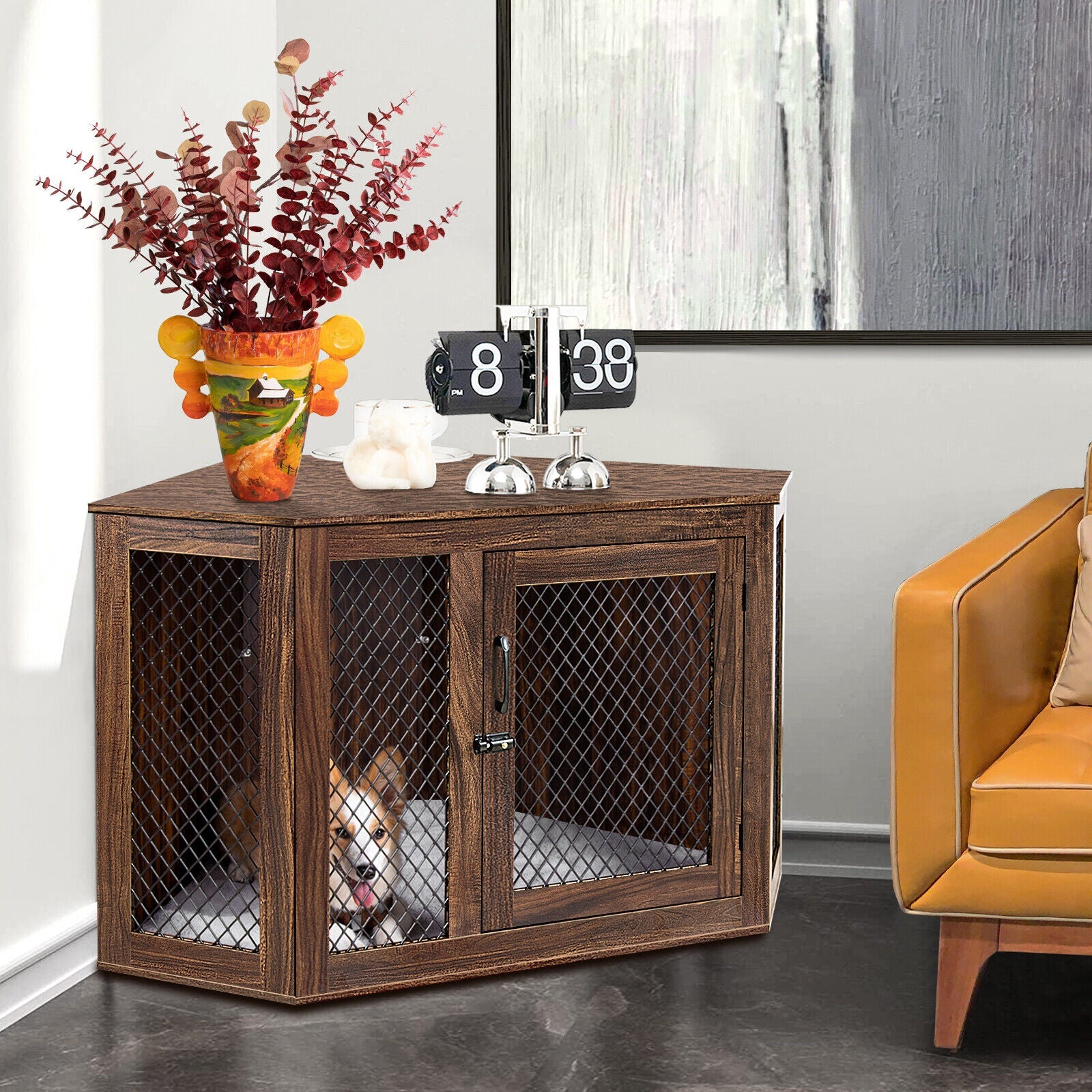 Dog Crate - Indoor Corner Cat And Dog Cage With Cushion(Medium/Large)