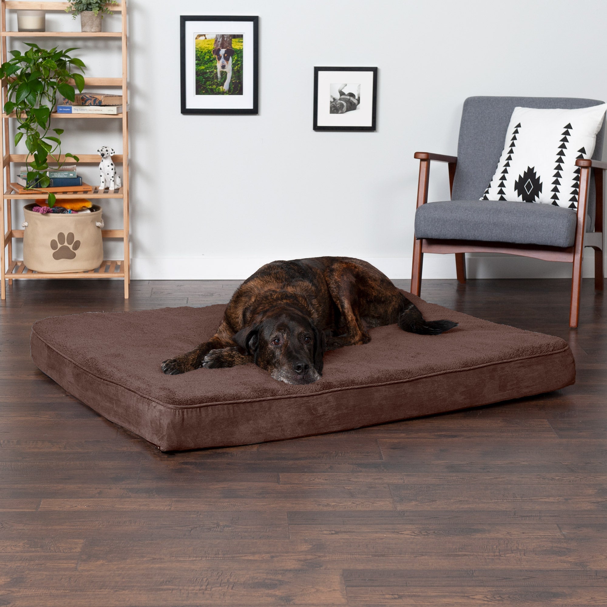 FurHaven Pet Products | Deluxe Cooling Gel Memory Foam Orthopedic Terry and Suede Mattress Pet Bed for Dogs and Cats， Espresso， Jumbo Plus