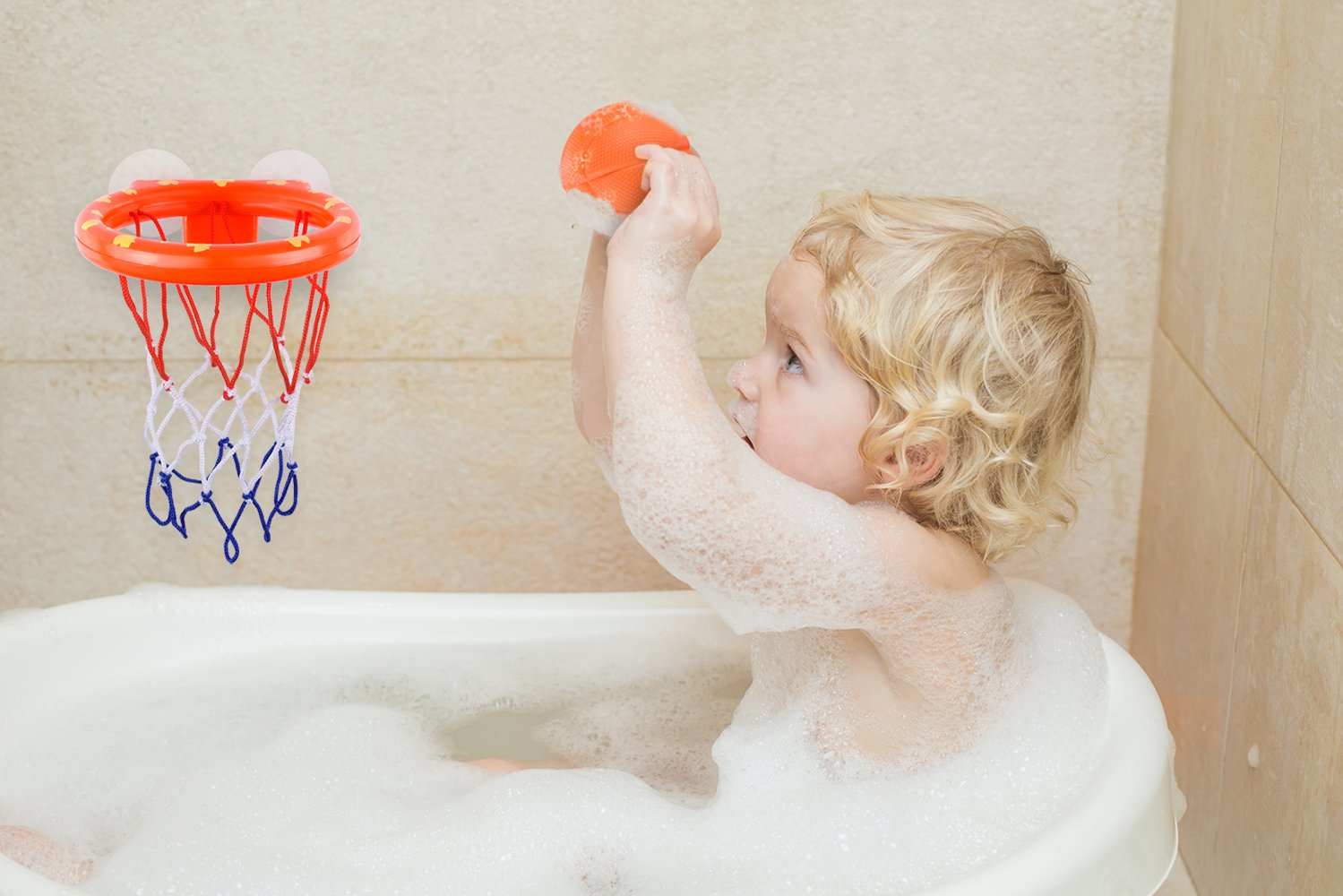 WUSI Basketball Hoop and Balls Toy Set for Kids and Toddlers | Bathtub Shooting Game | Included Basketball Hoop + 3 Balls