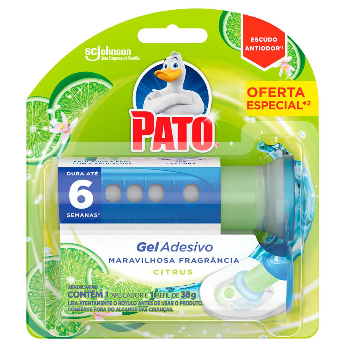 Desodorizador Sanitario Pato Gel Adesivo Citrus Aplicador e Refil 6 Discos Oferta Especial