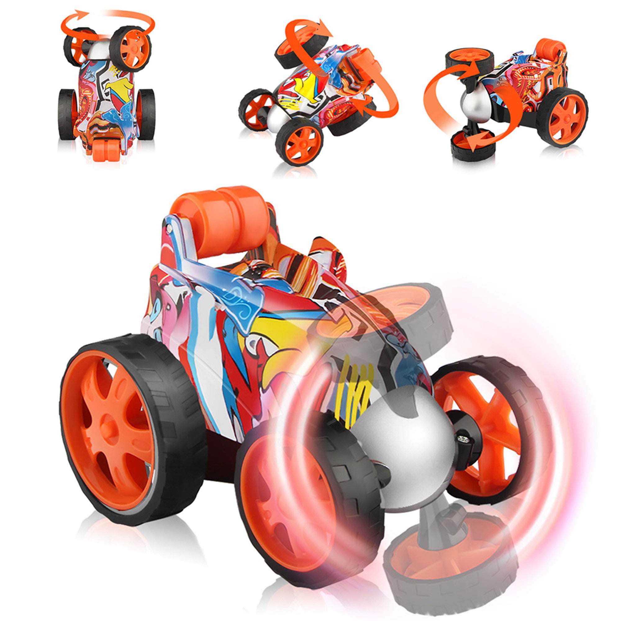 Wupuaait RC Roller Car， 360° 4WD Stunt Toy Car Xmas Gift for 3-12 Y Boys and Girls， Orange