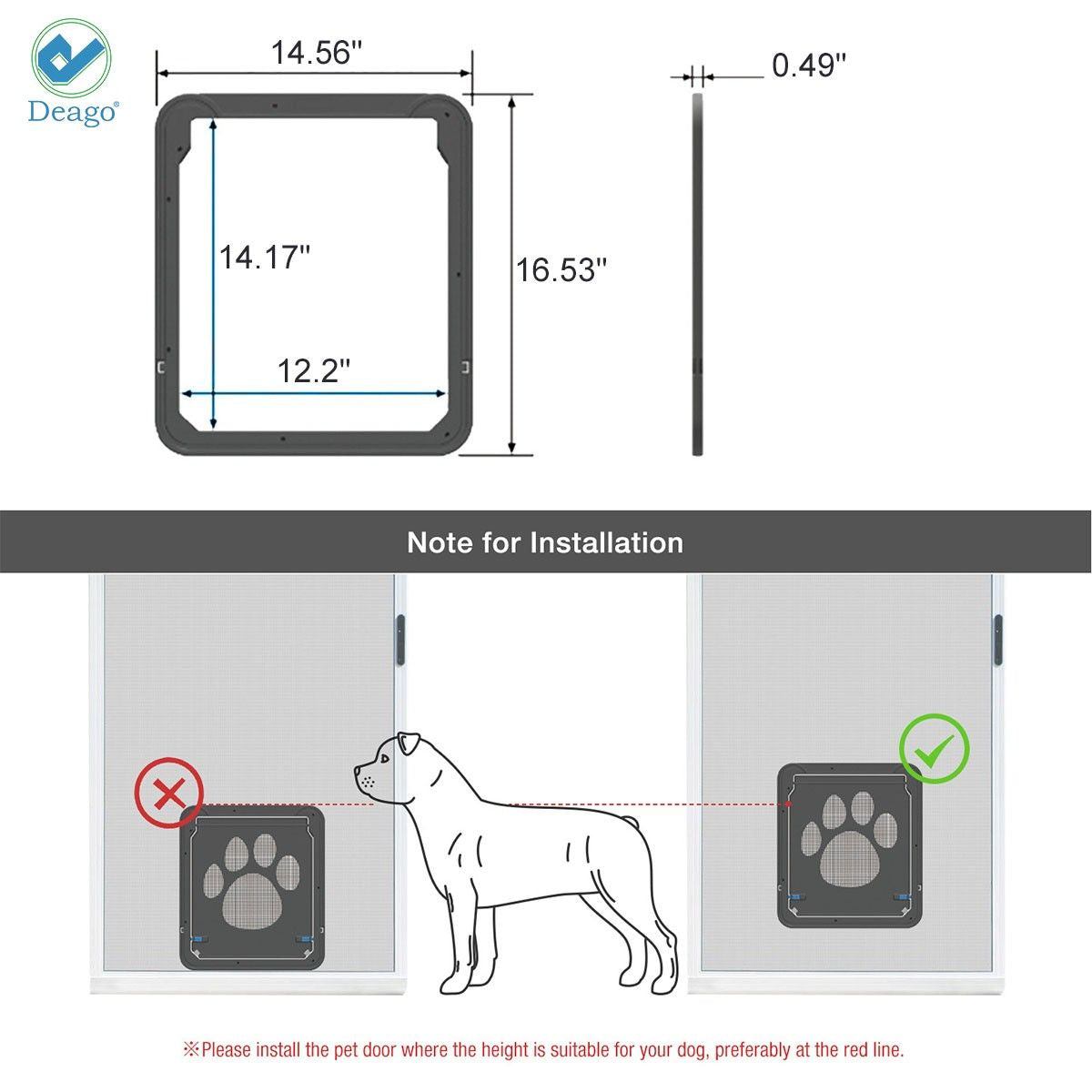 Deago Dog Screen Door， Inside Door Flap 12x14x0.4 Inch， Lockable Pet Screen Door， Magnetic Self-Closing Screen Door with Locking Function， Sturdy Screen Door for Dogs Cats