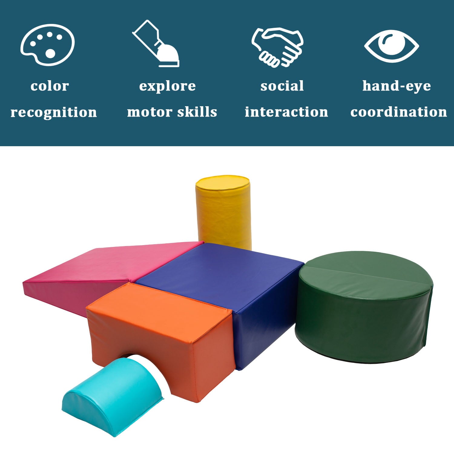 6-Piece Kids Soft Play Corner Climbers Foam Play Set Indoor Climbers for Toddler 1-3，Pink/Blue