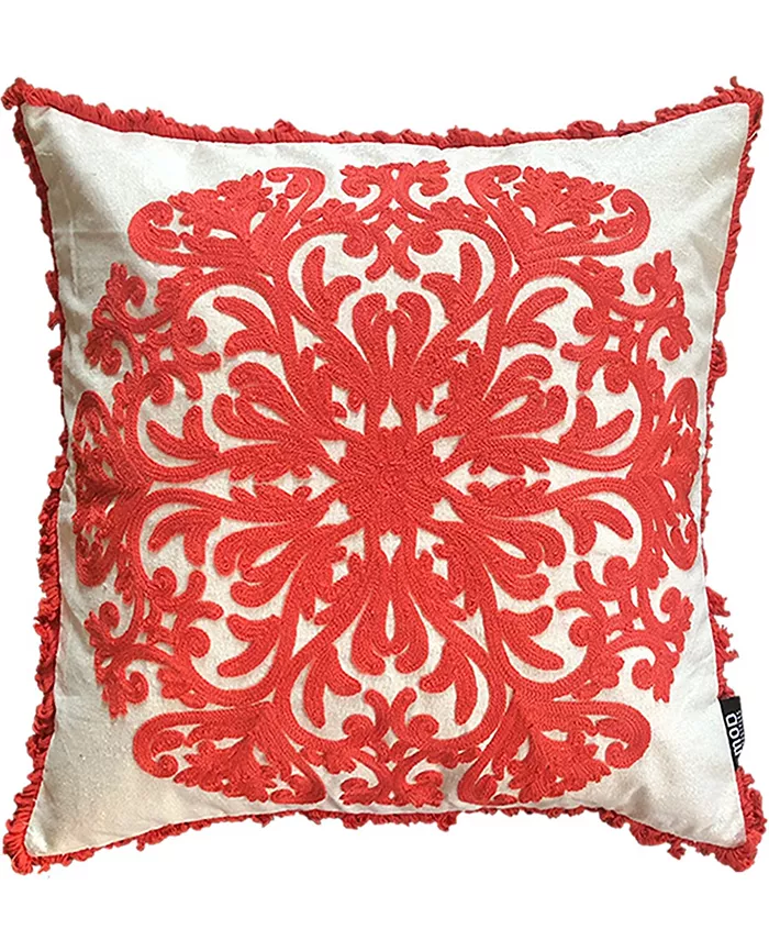 Mod Lifestyles Tropical Collection Scroll Embroidery Fringes Pillow， 20