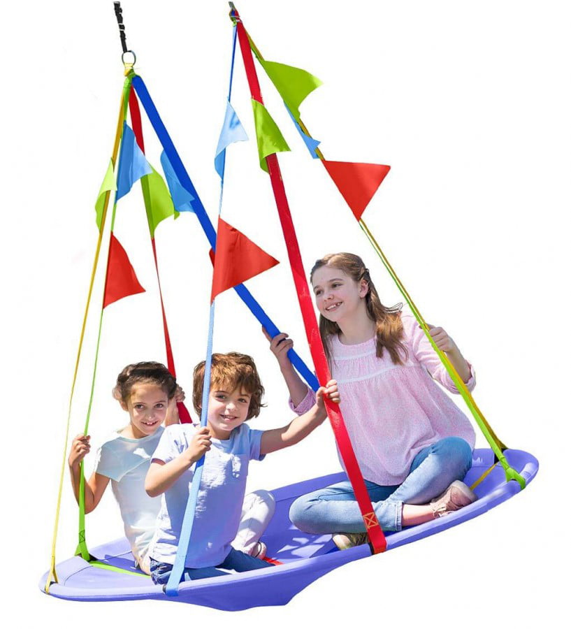 HearthSong Rainbow Flag Round Platform Tree Swing for Multiple Kids