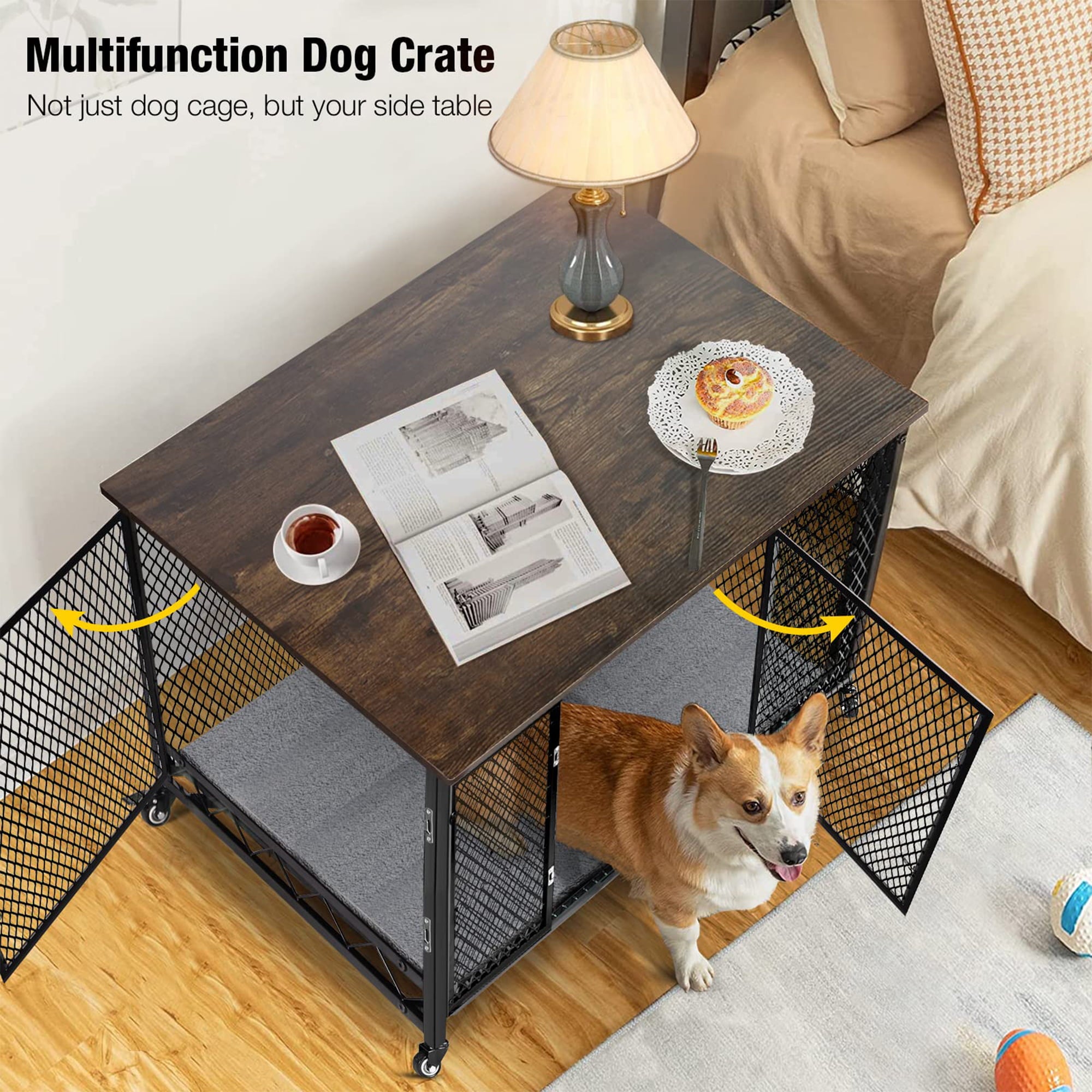 Morgete Dog Crate Furniture Wooden Dog House Small Medium Large Dogs with Cushion Tray
