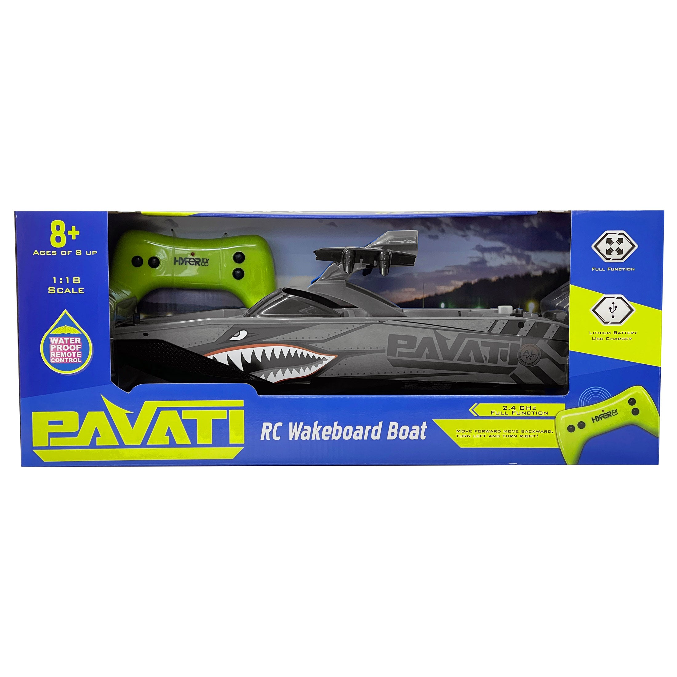 Hyper Toy Company 1:18 Pavati Remote Control Wakeboard Boat， with Waterproof Controller， Colors May Vary