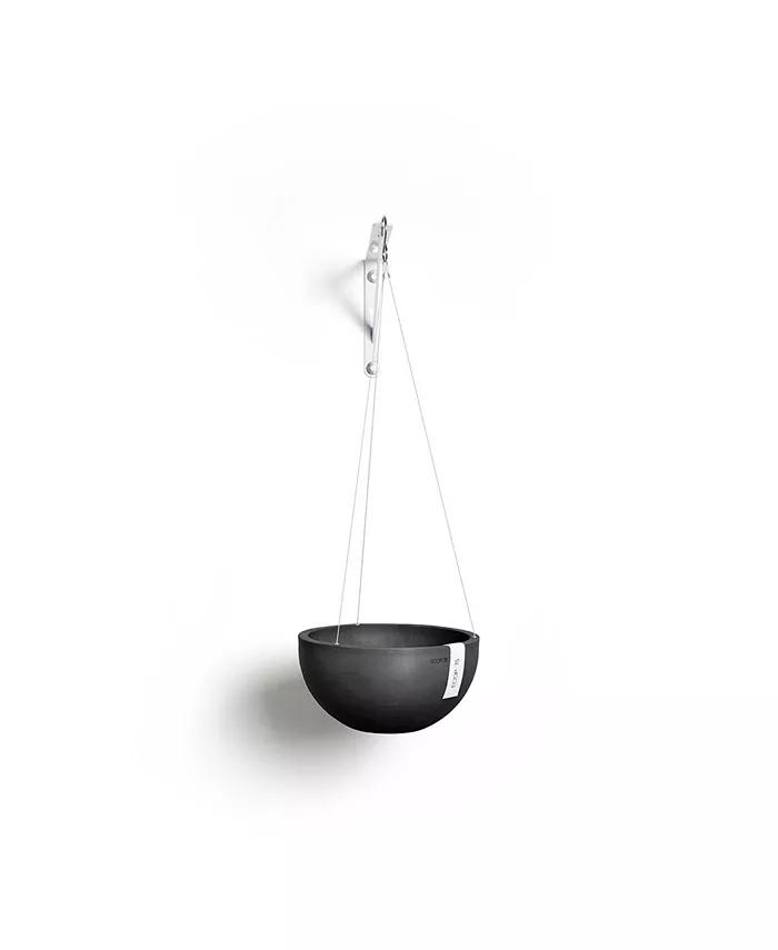 ECOPOTS Plastic Round Hanging Brussels Flower PotDark Grey， 10.5