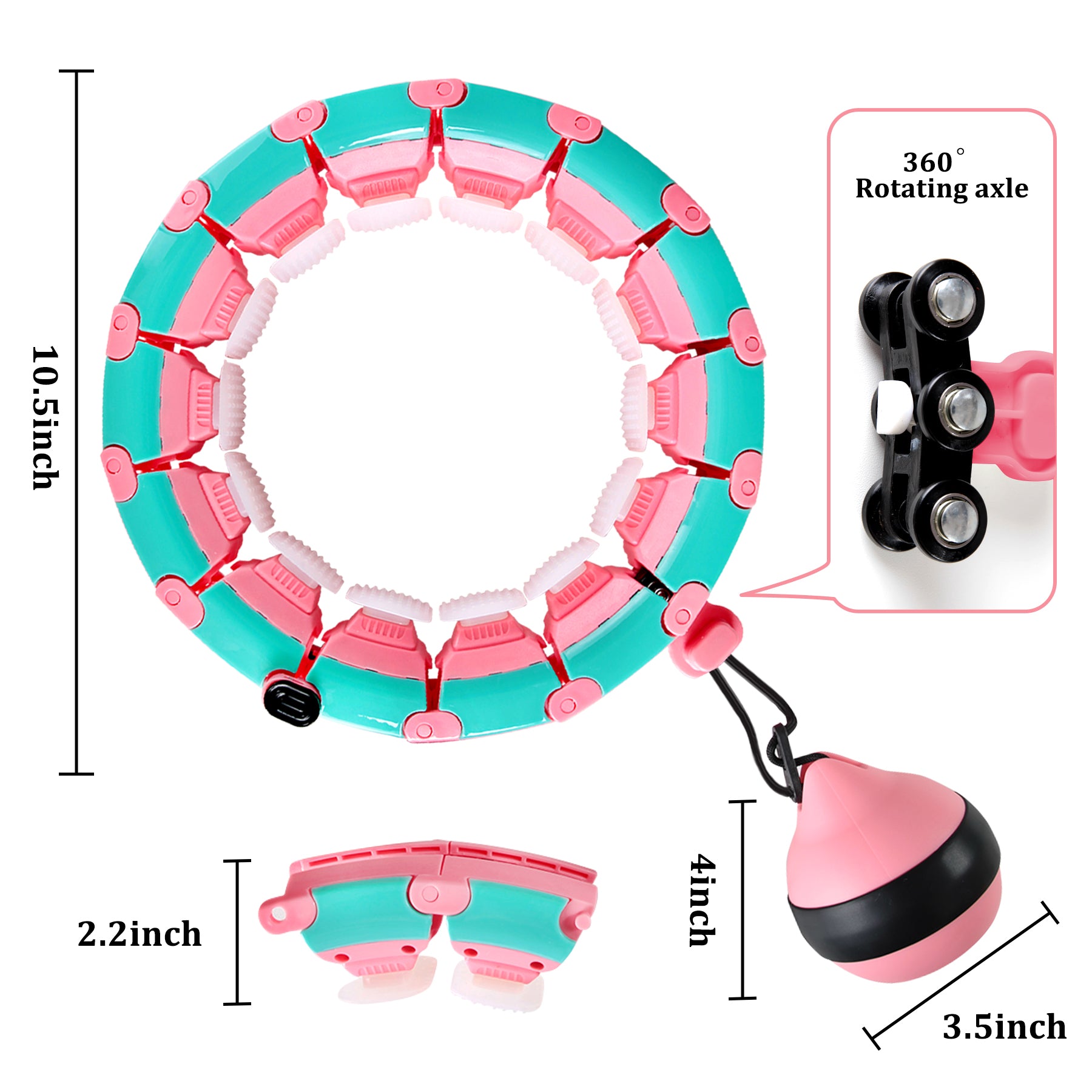 DOTSOG Weighted Intelligent Hula Hoop for Adults Beginners Won‘t Fall， Abdomen Fitness Increase Beauty， Fit Ness Weight Loss and Massage， 24 Knots Detachable PinkandGreen