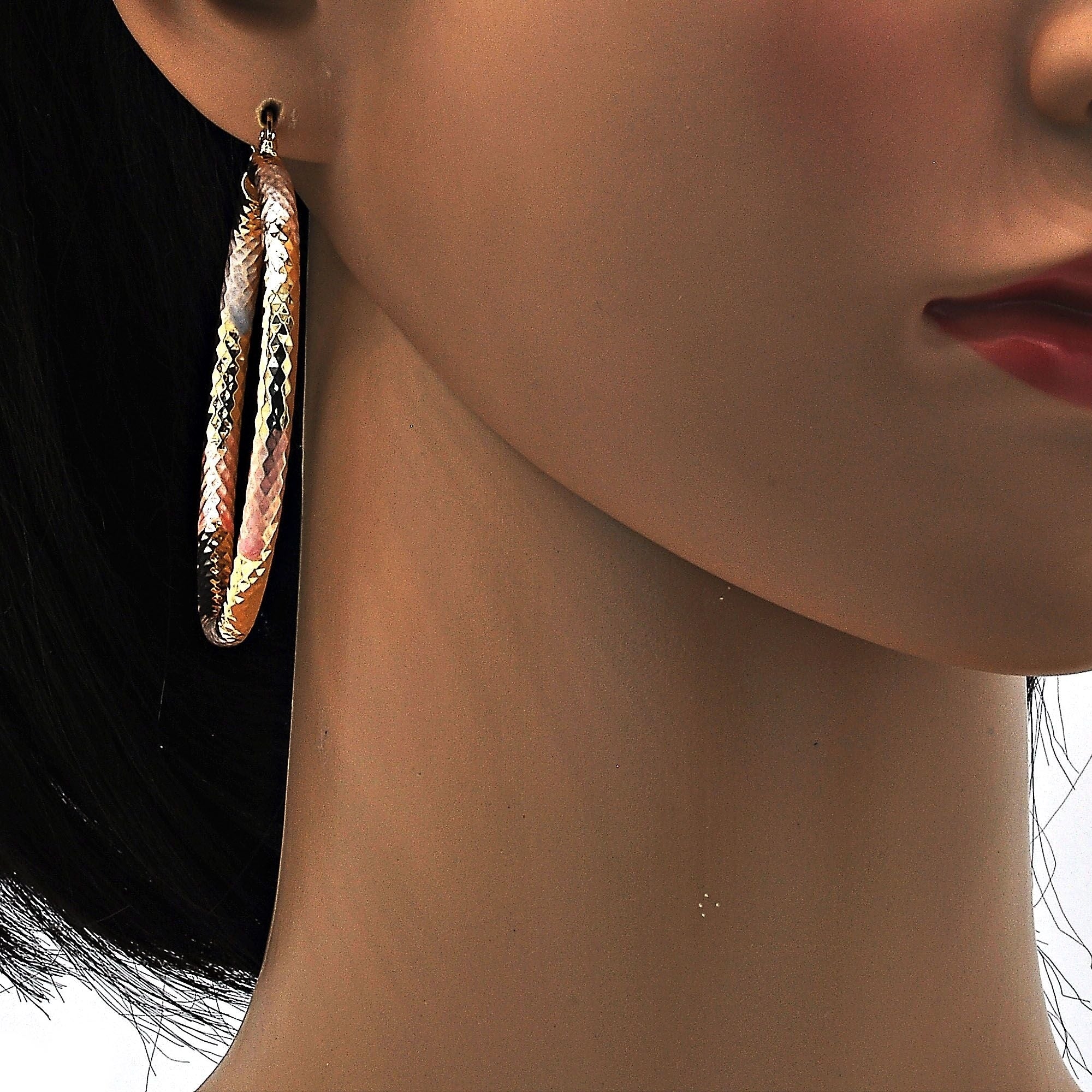 Gold Filled Large Hoop， Hollow Design， Tri Tone 60mm