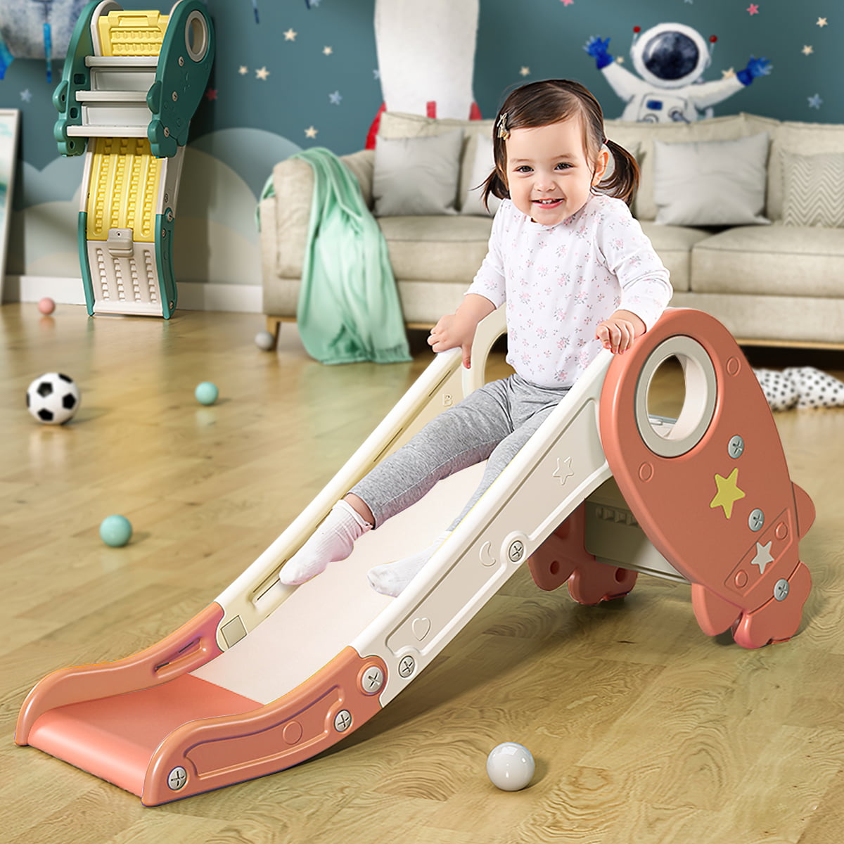 Toddler Slide Climber Set for Indoor Outdoor 3 Steps Freestanding Slide， Suitable Age1-5 Years Old Children Easy Set Up Baby Playset