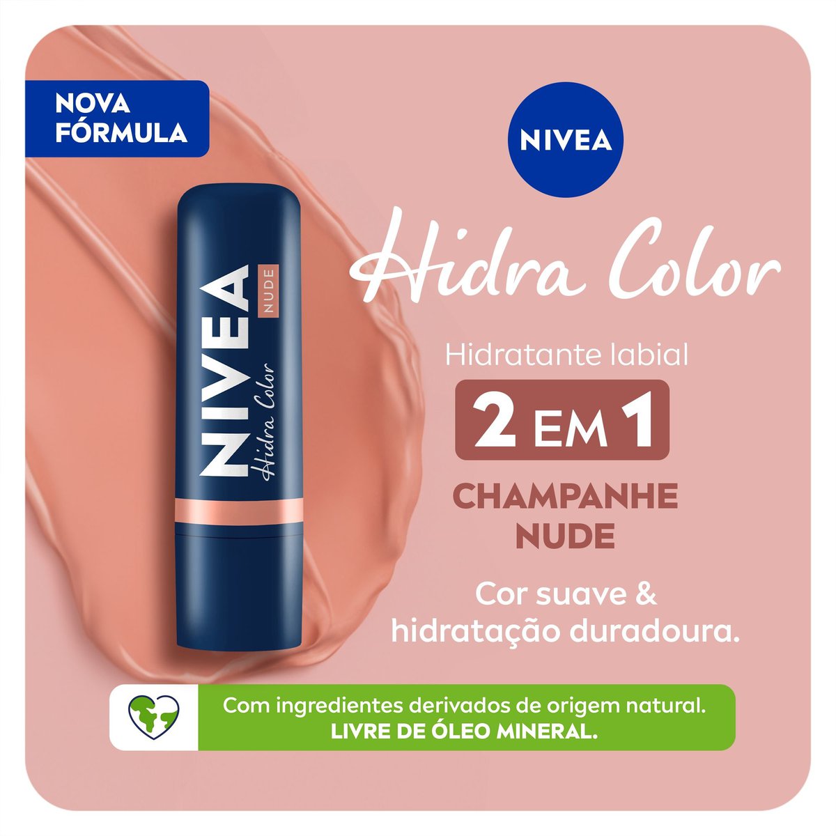 Hidratante Labial Hidra Color 2 em 1 Nude NIVEA 4,8g