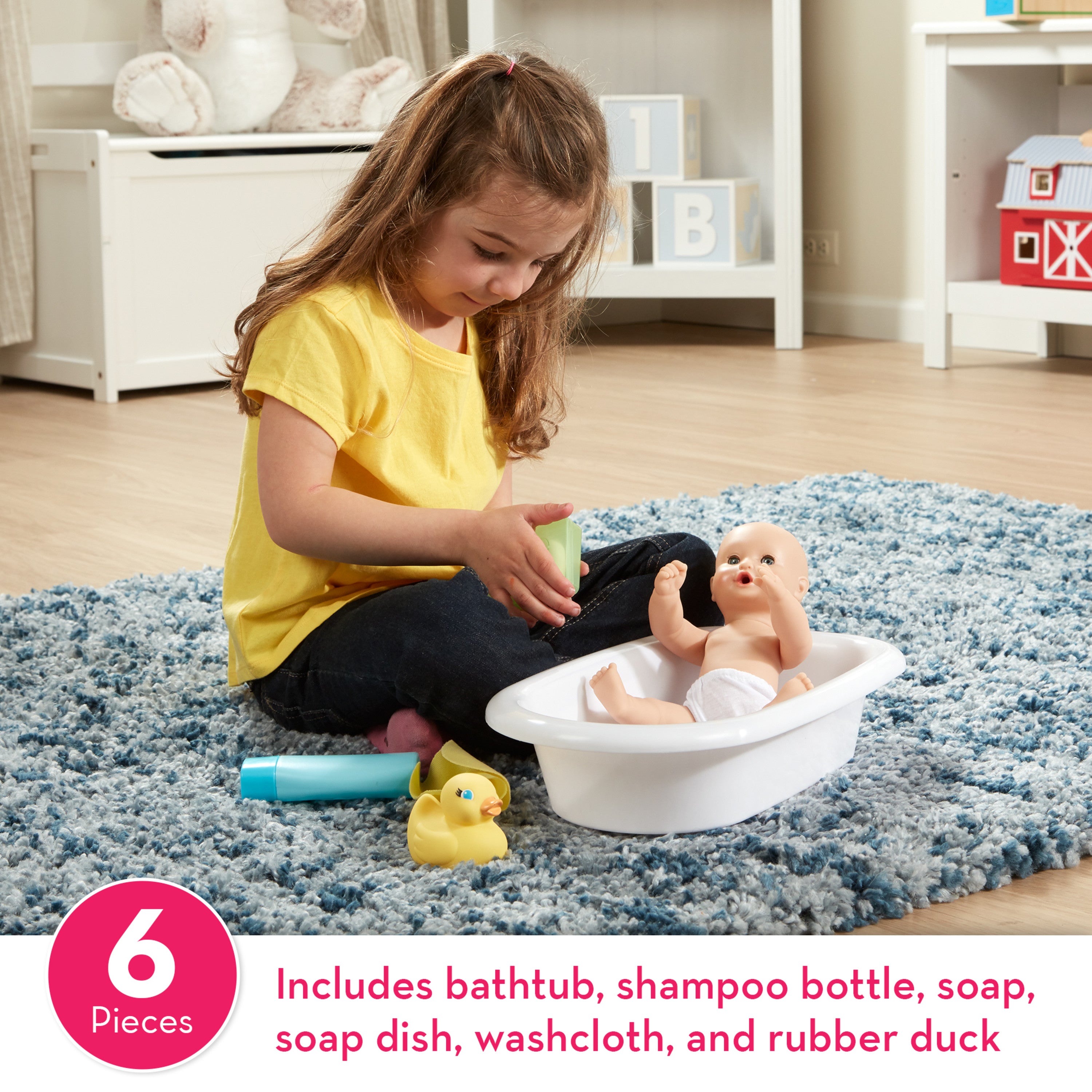 Melissa & Doug Mine to Love Baby Doll Bathtub and Accessories Set (6 pcs) - White