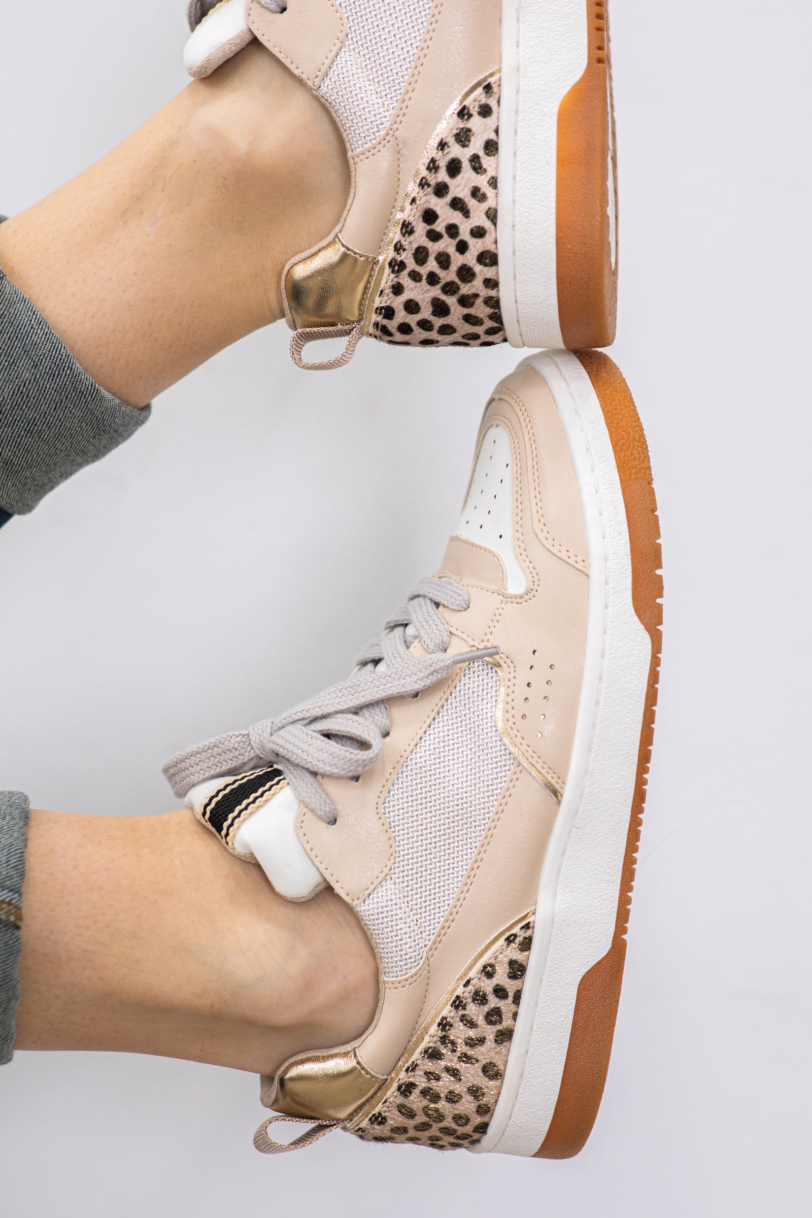 Gold Cheetah and Faux Leather Sneakers