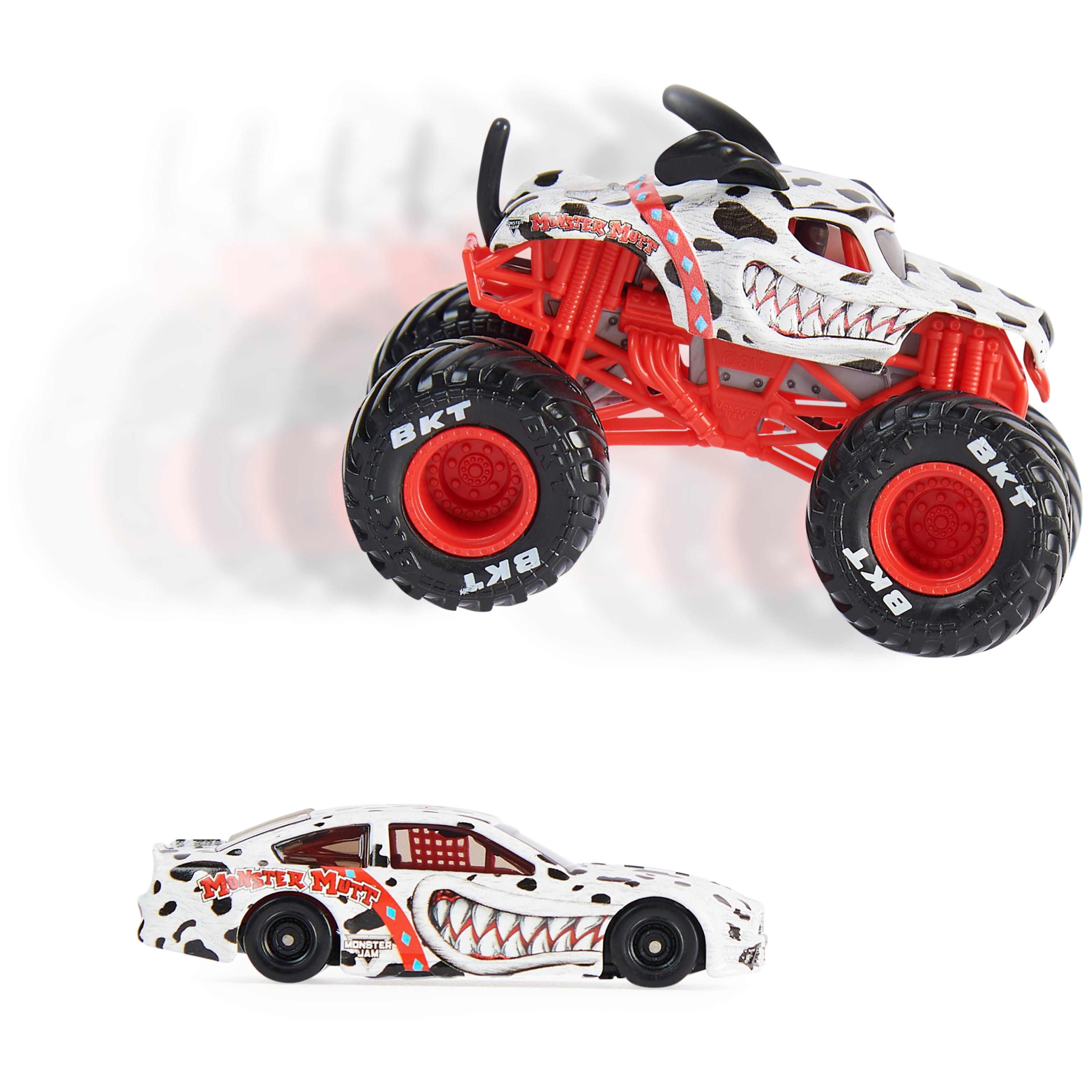 Monster Jam Monster Mutt Dalmatian Truck and Race Car (Walmart Exclusive)