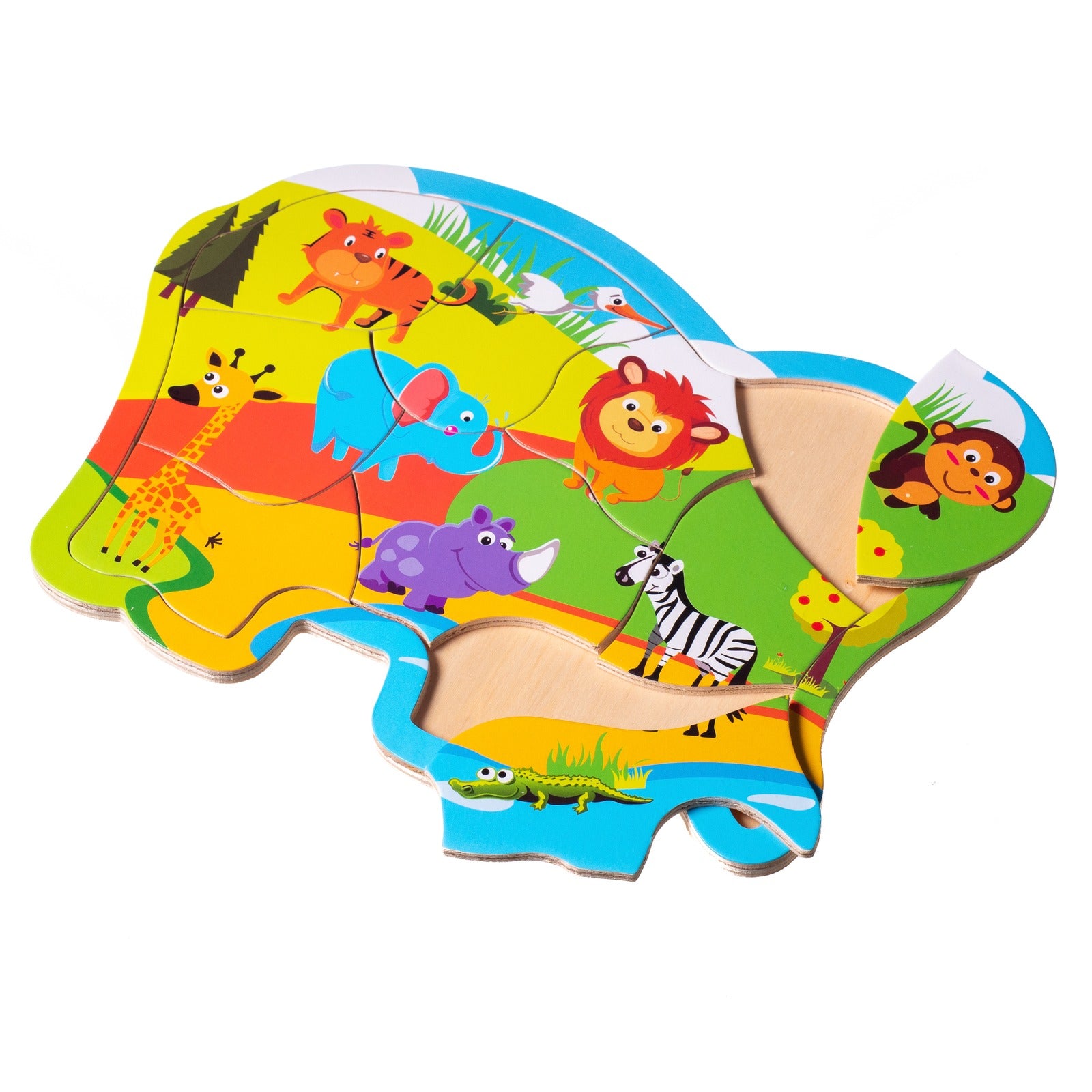 Eliiti Wooden Safari Animals Jigsaw Puzzle for Toddlers 2 to 4 Years Old Boys Girls