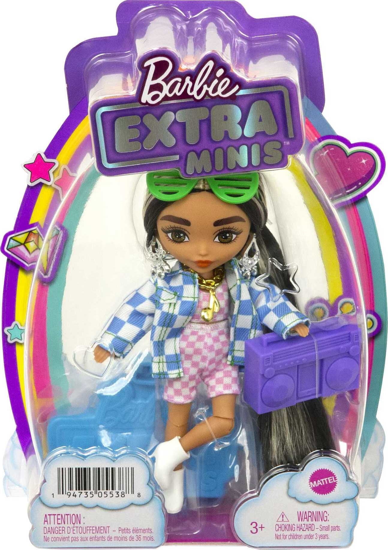 Barbie Extra Minis Doll #2 with Long Highlights in Two-Piece Outfit & Jacket with Accessories