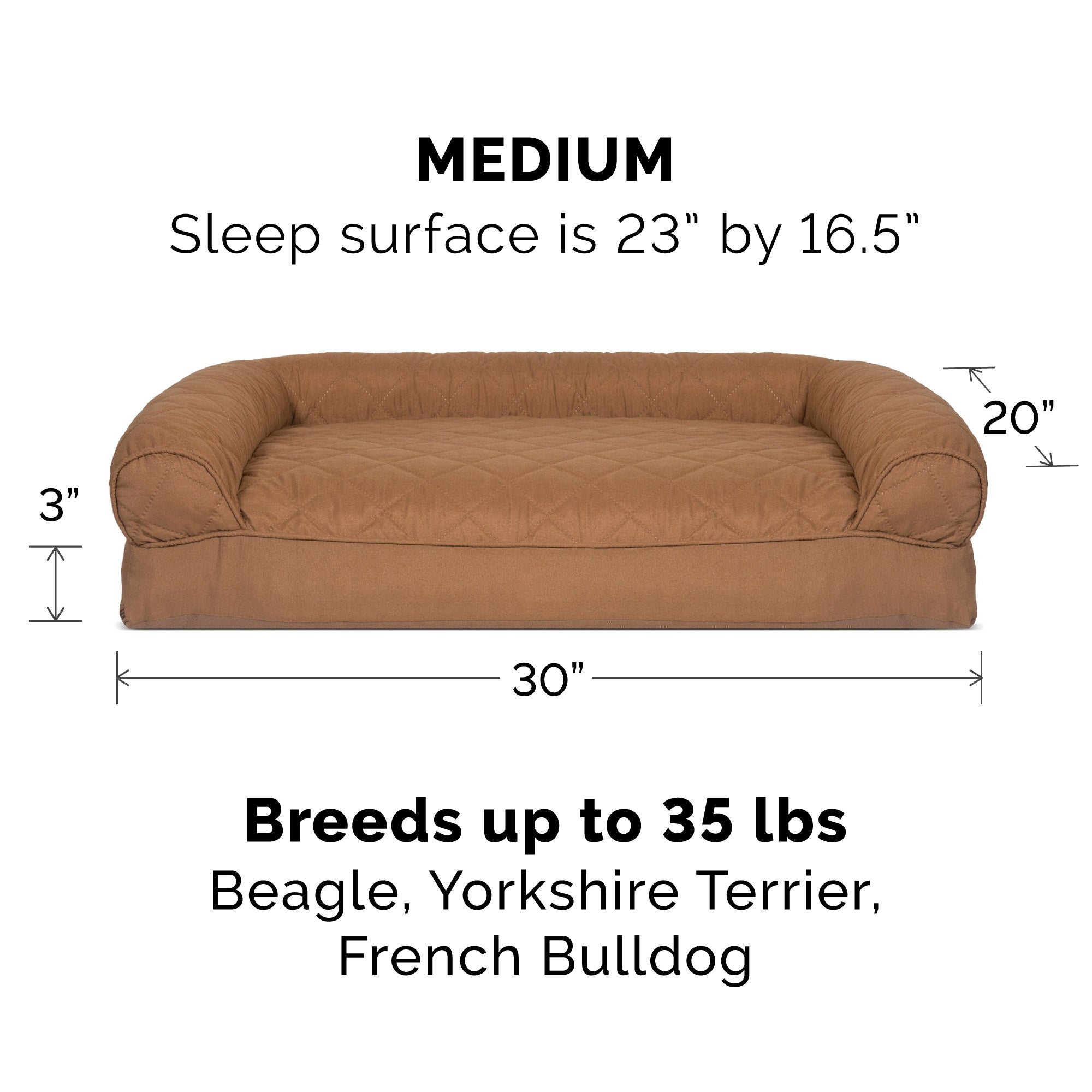 FurHaven | Quilted Pillow Sofa Pet Bed for Dogs and Cats， Toasted Brown， Medium