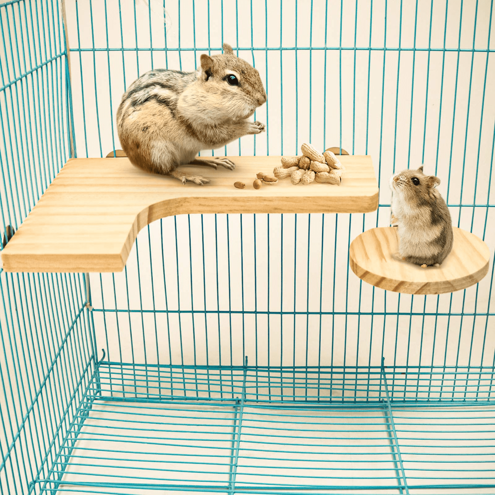 4 Pcs Hamster Wooden Platform， L-Shaped Large Platform Natural Wooden Parrot Round Standing Board， Rat Activity Chinchilla Bird Cage Accessories for Squirrel Gerbil Chinchilla Dwarf Hamster