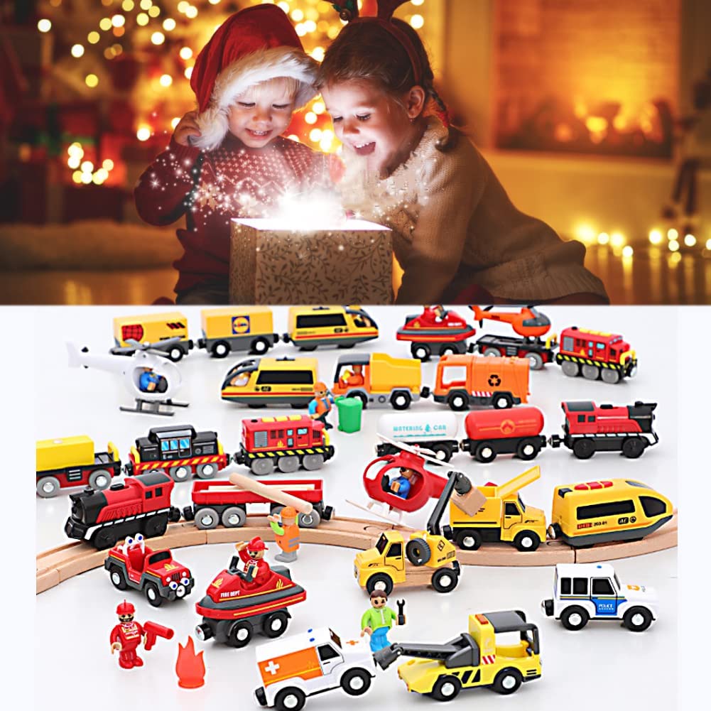 Battery Operated Train for Wooden Track (Magnetic Connection)， Powerful Engine Bullet Train Action Locomotive Train Motorized Train for Wooden Track for Toddlers Kids 3-14