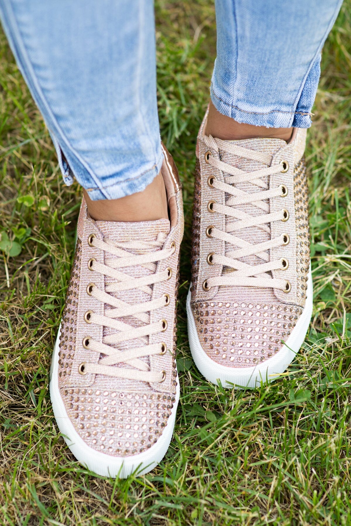 Rose Gold Studded Platform Sneakers