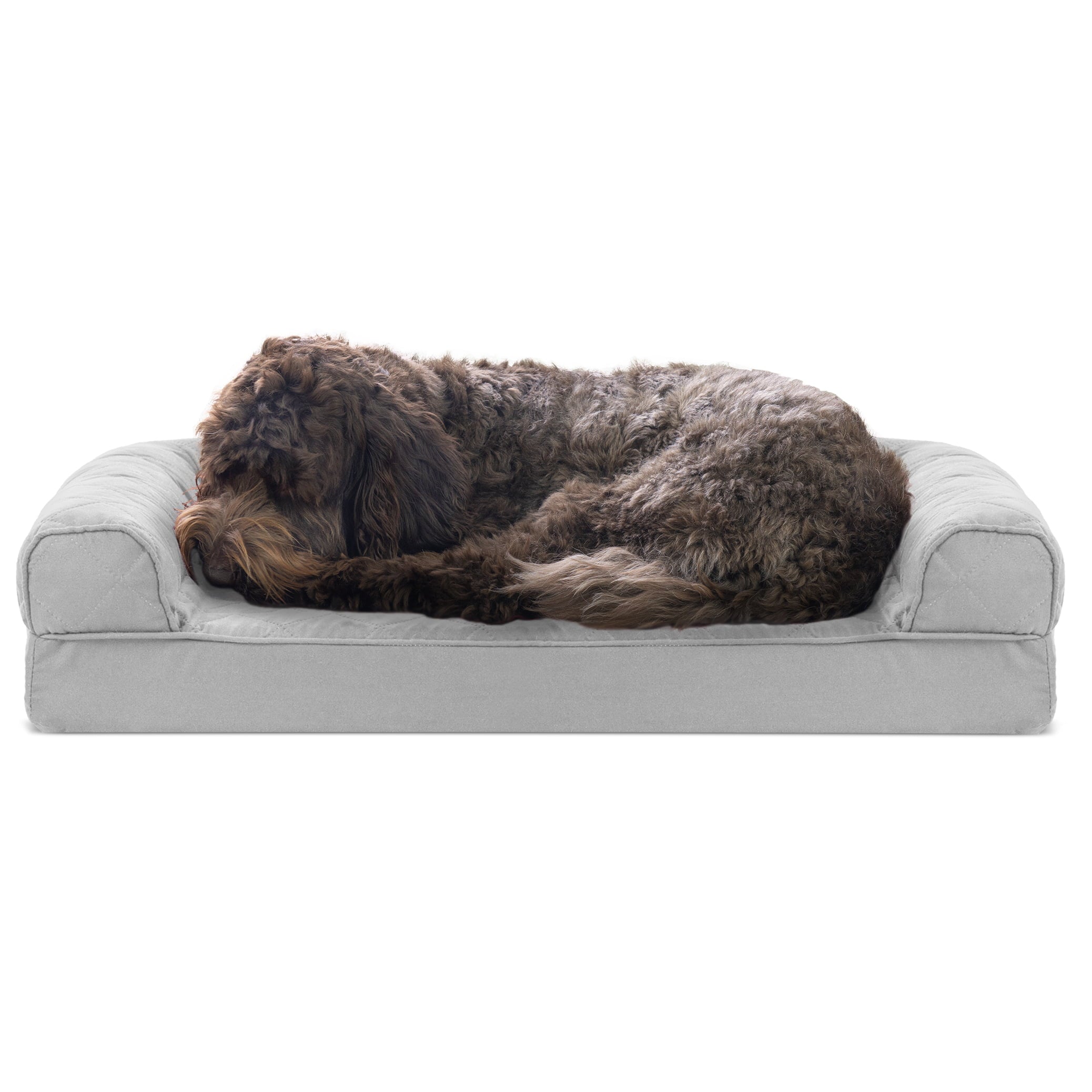FurHaven | Cooling Gel Quilted Sofa Pet Bed for Dogs and Cats， Silver Gray， Medium