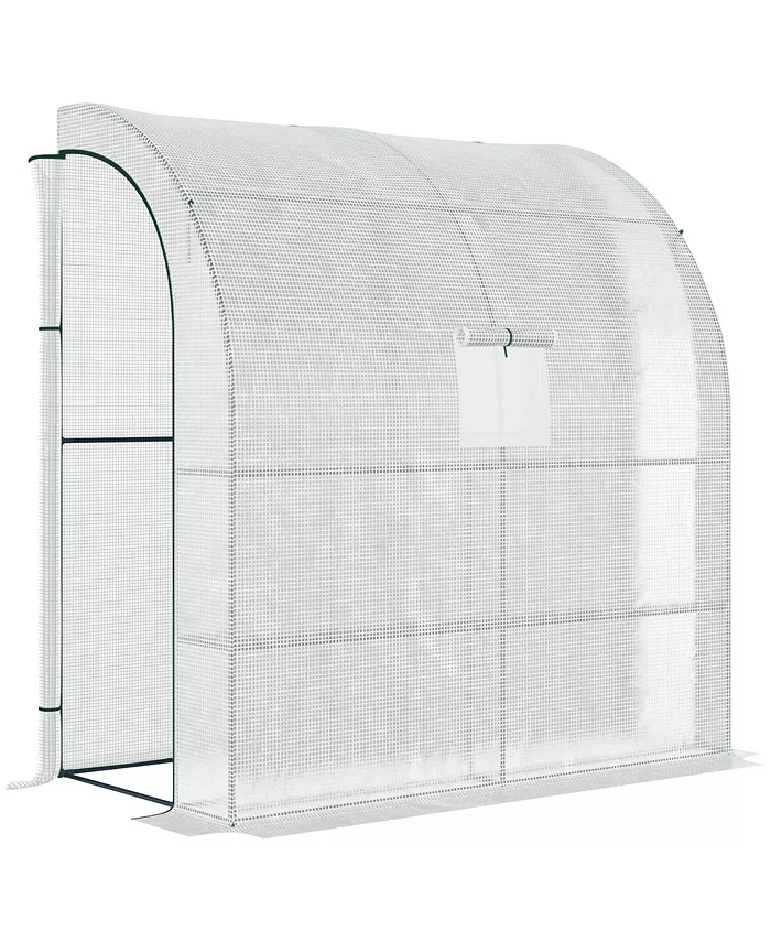 Outsunny Outdoor Garden Greenhouse Nursery w  Window， Zippered Doors， White