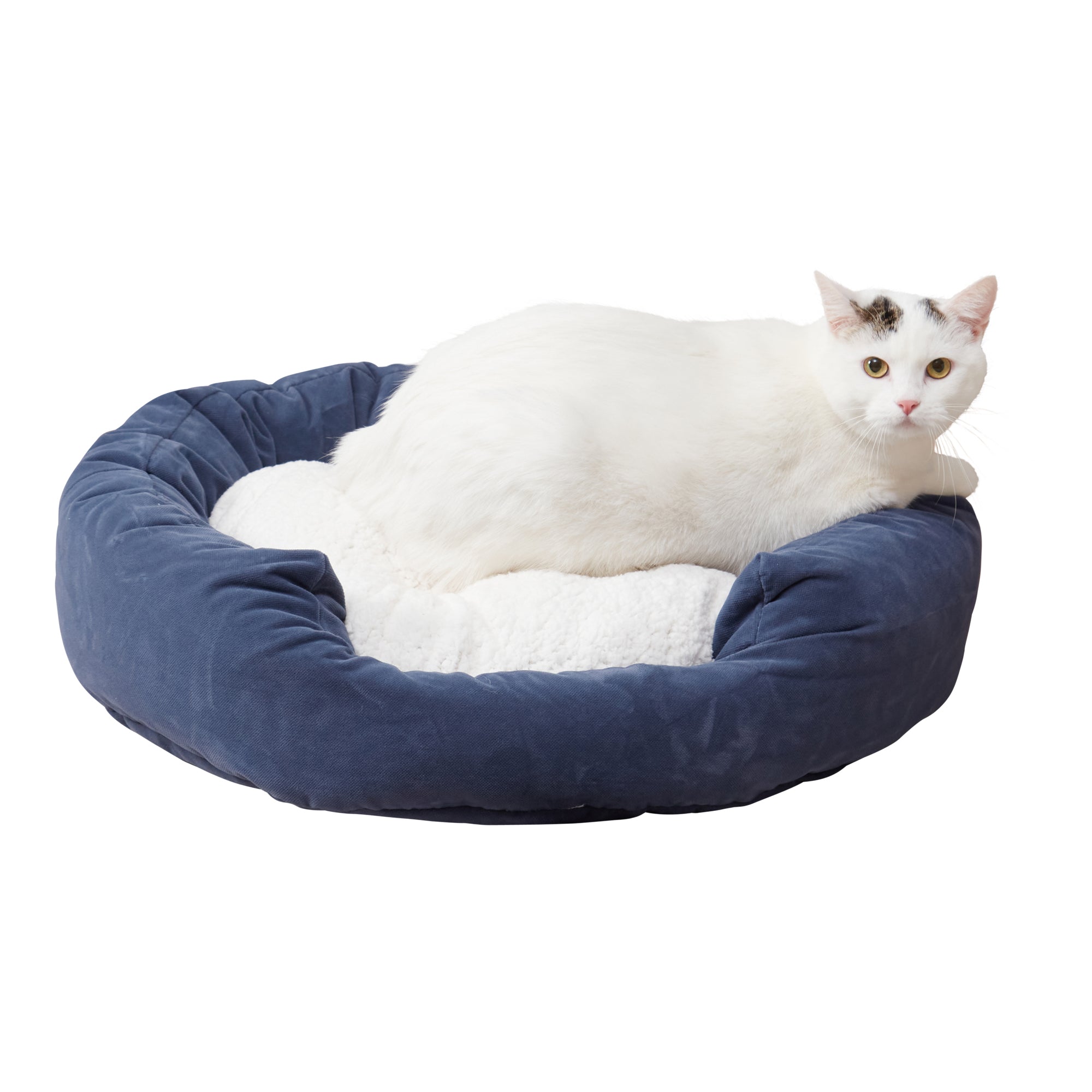 Happy Hounds Chloe Denim Sherpa Cuddler Donut Cat Bed