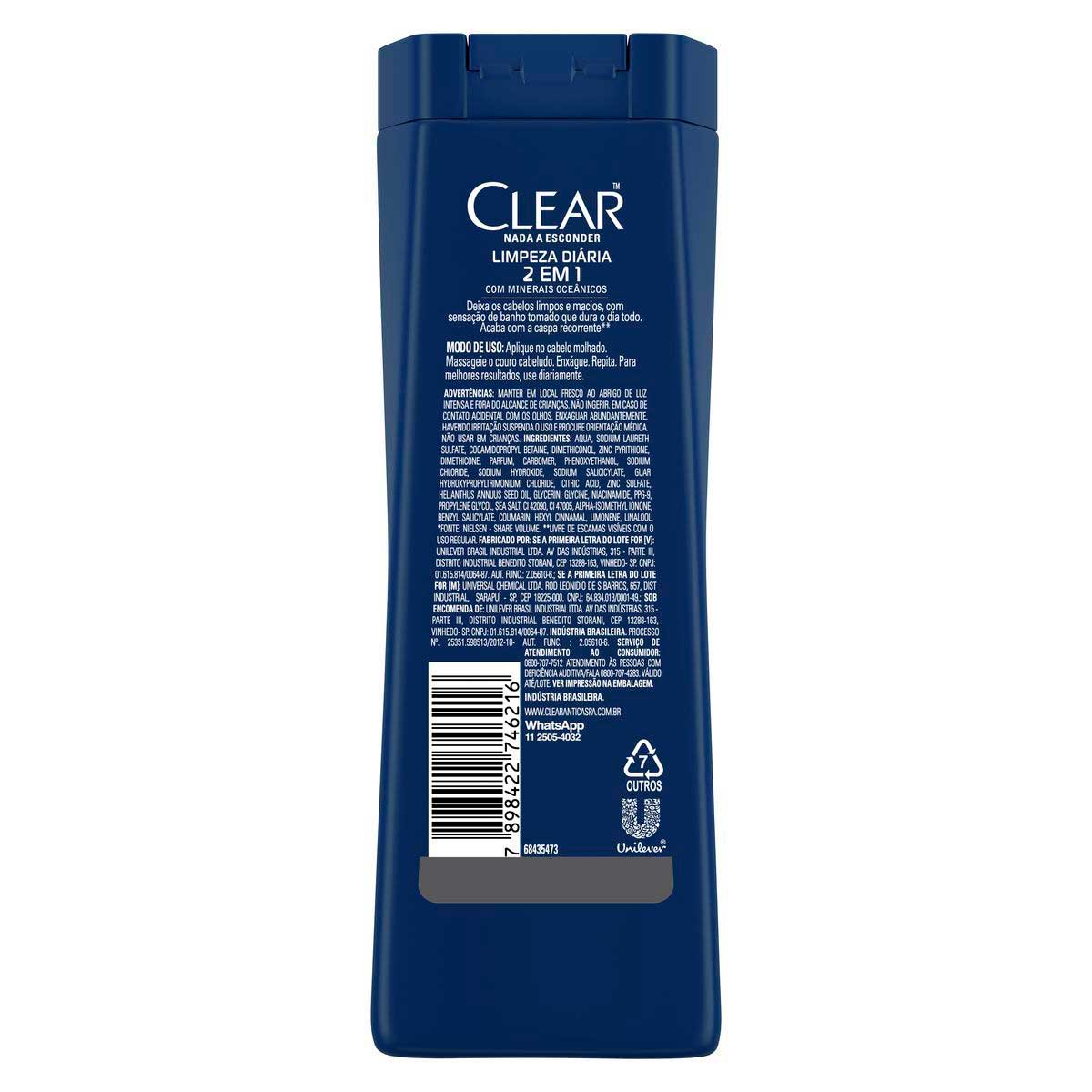 Shampoo Anticaspa Clear Limpeza Diaria 2 em 1 200ml