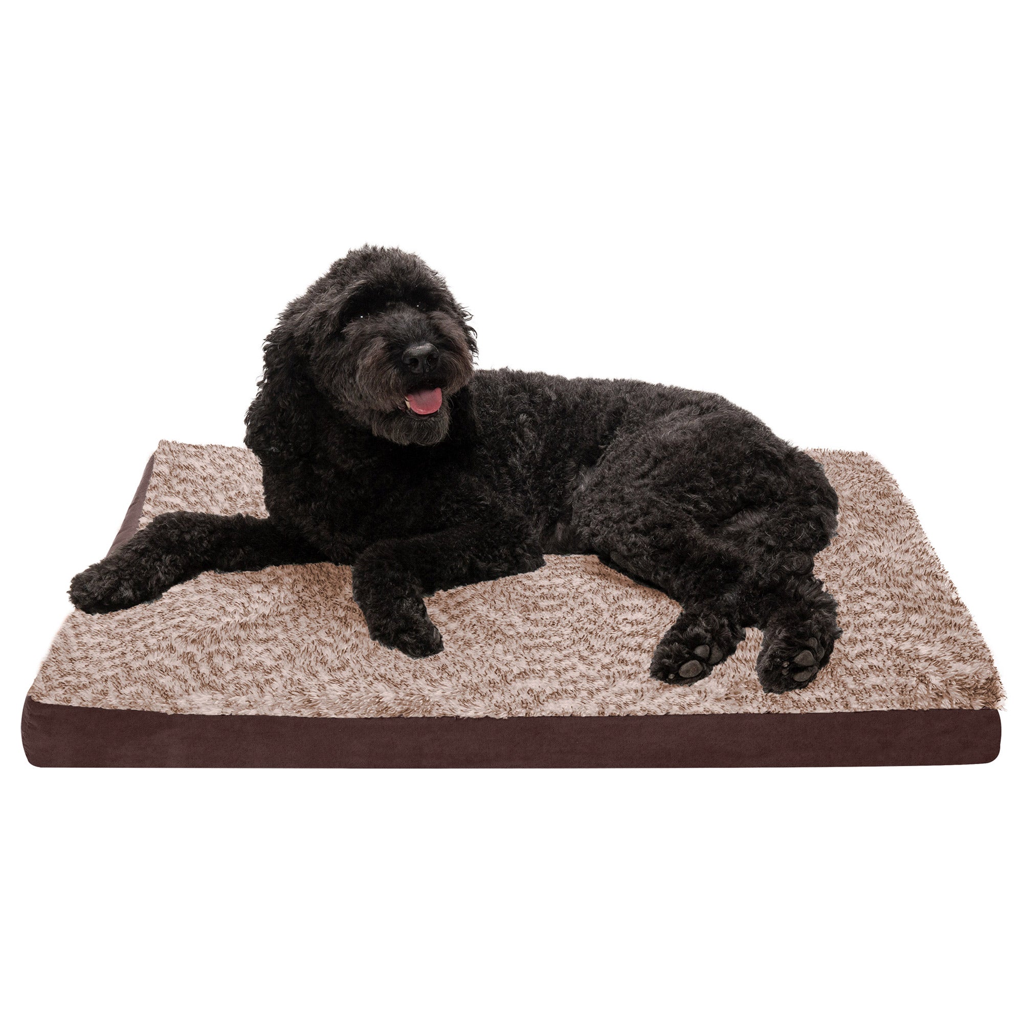 FurHaven | Deluxe Two-Tone Faux Fur and Suede Cooling Gel Pet Bed for Dogs and Cats， Espresso， Large