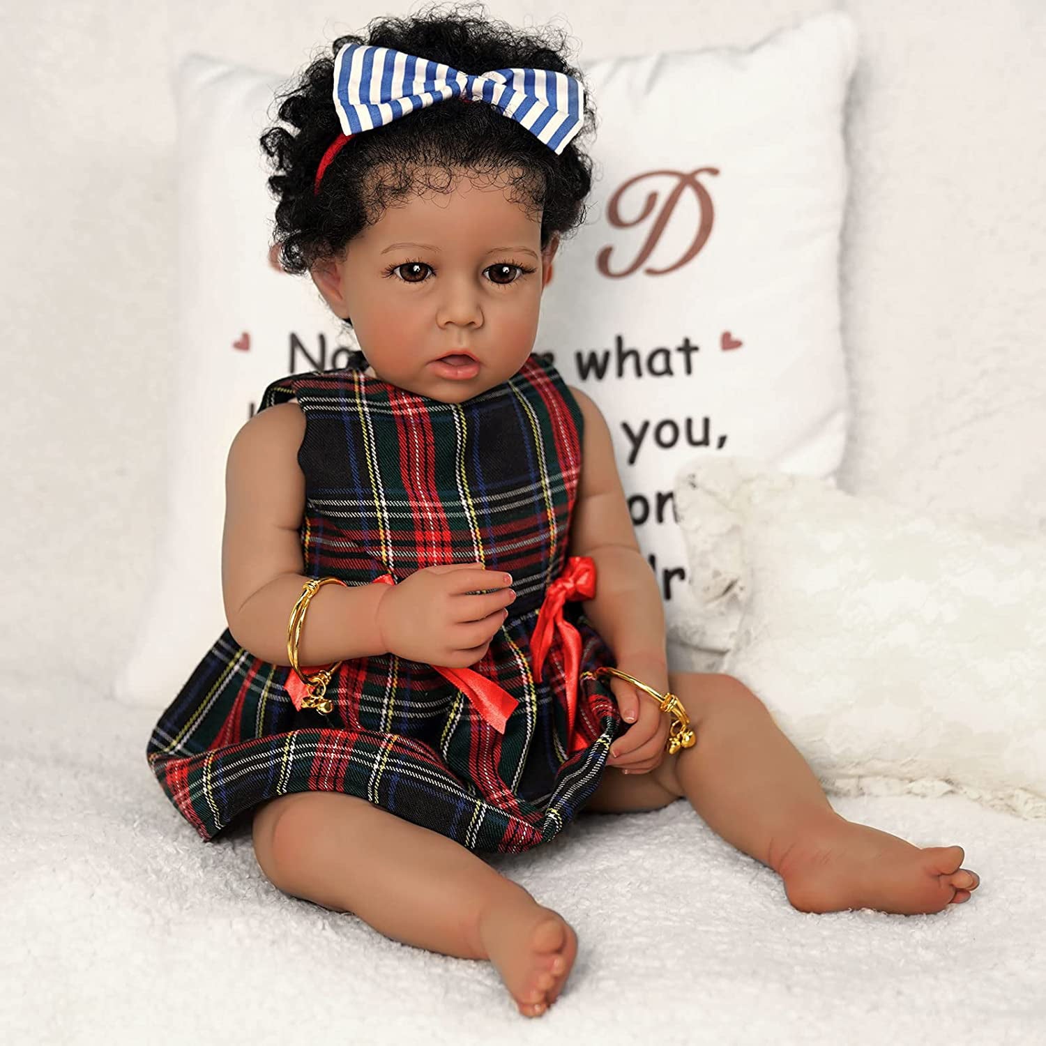 JIZHI Realistic Reborn Baby Dolls Black with Smooth Skin Lifelike Newborn Brown Eyes African American Girls with Clothes for Kids Age 3+