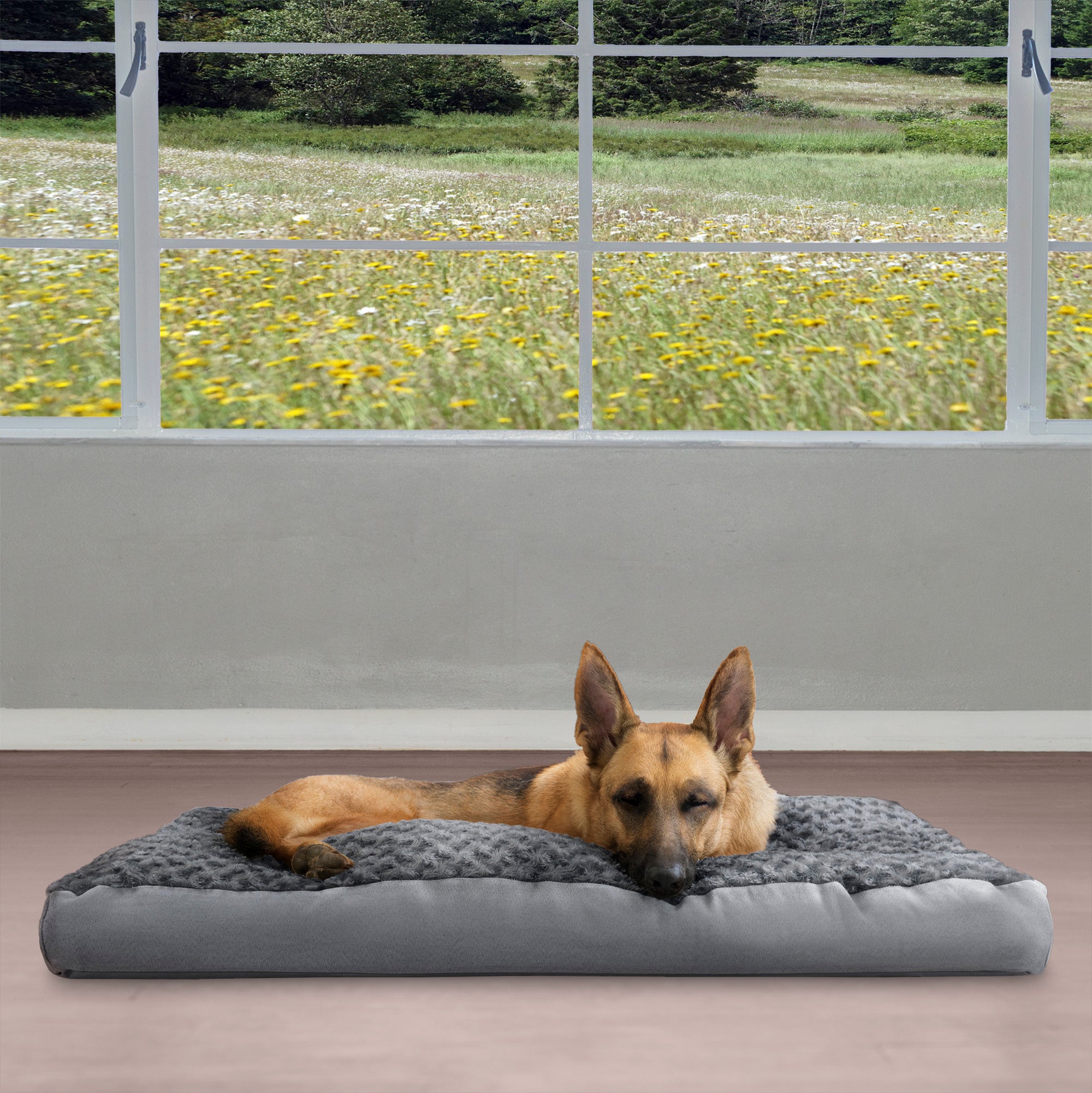 FurHaven Pet Products | Deluxe Plush Pillow Pet Bed for Dogs and Cats， Gray， Extra Large