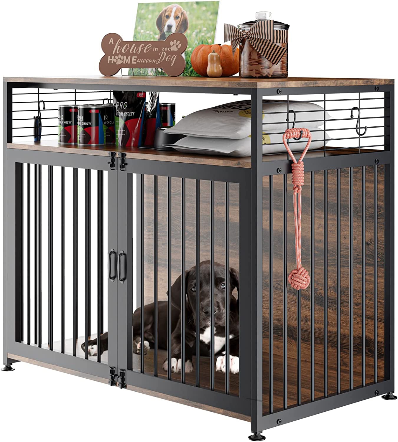ABORON Wooden Large Dog Crate Furniture， 33/41 InchHeavy Duty Dog Cages for Medium/ Small Dogs Indoor， Super Sturdy Dog Kennel with Storage