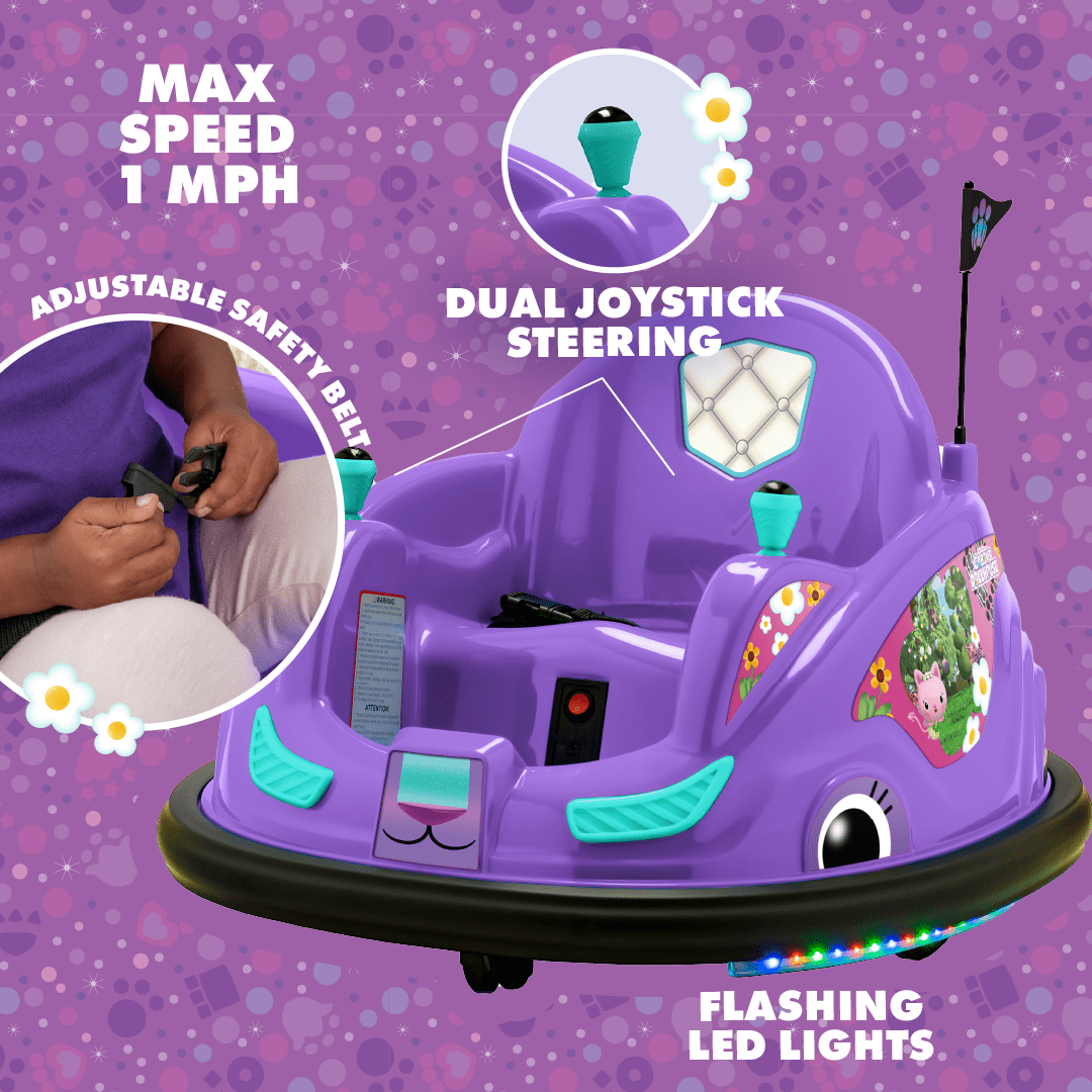 Gabby's Dollhouse 6V Bumper Car， Battery Powered， Electric Ride On by Flybar， With Charger