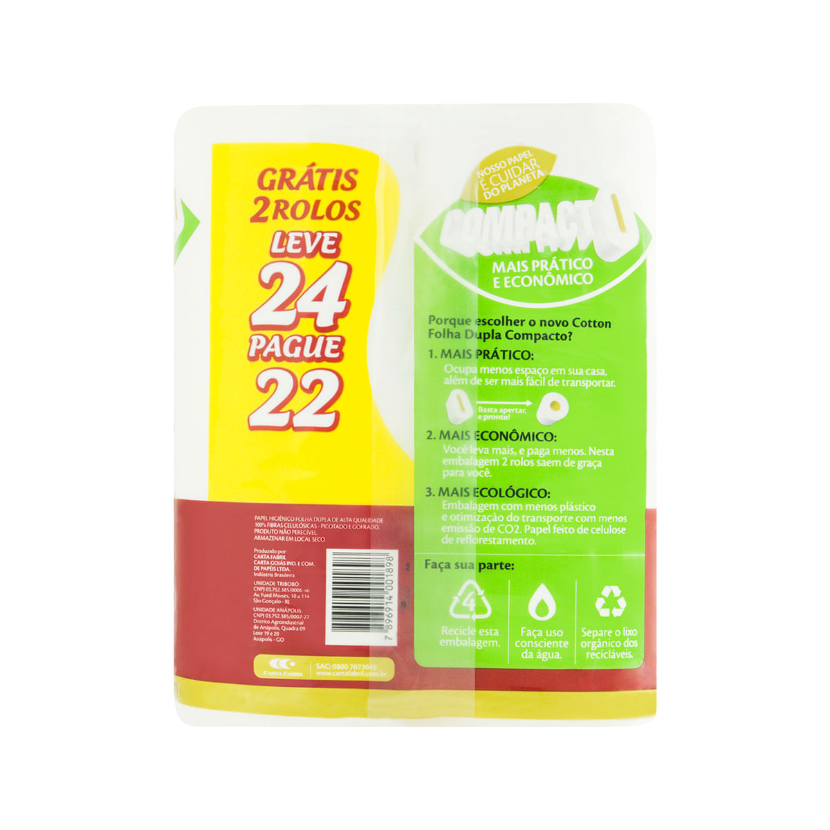 Papel Higienico Folha Dupla Neutro Cotton Deluxe 30m Pacote Leve 24 Pague 22