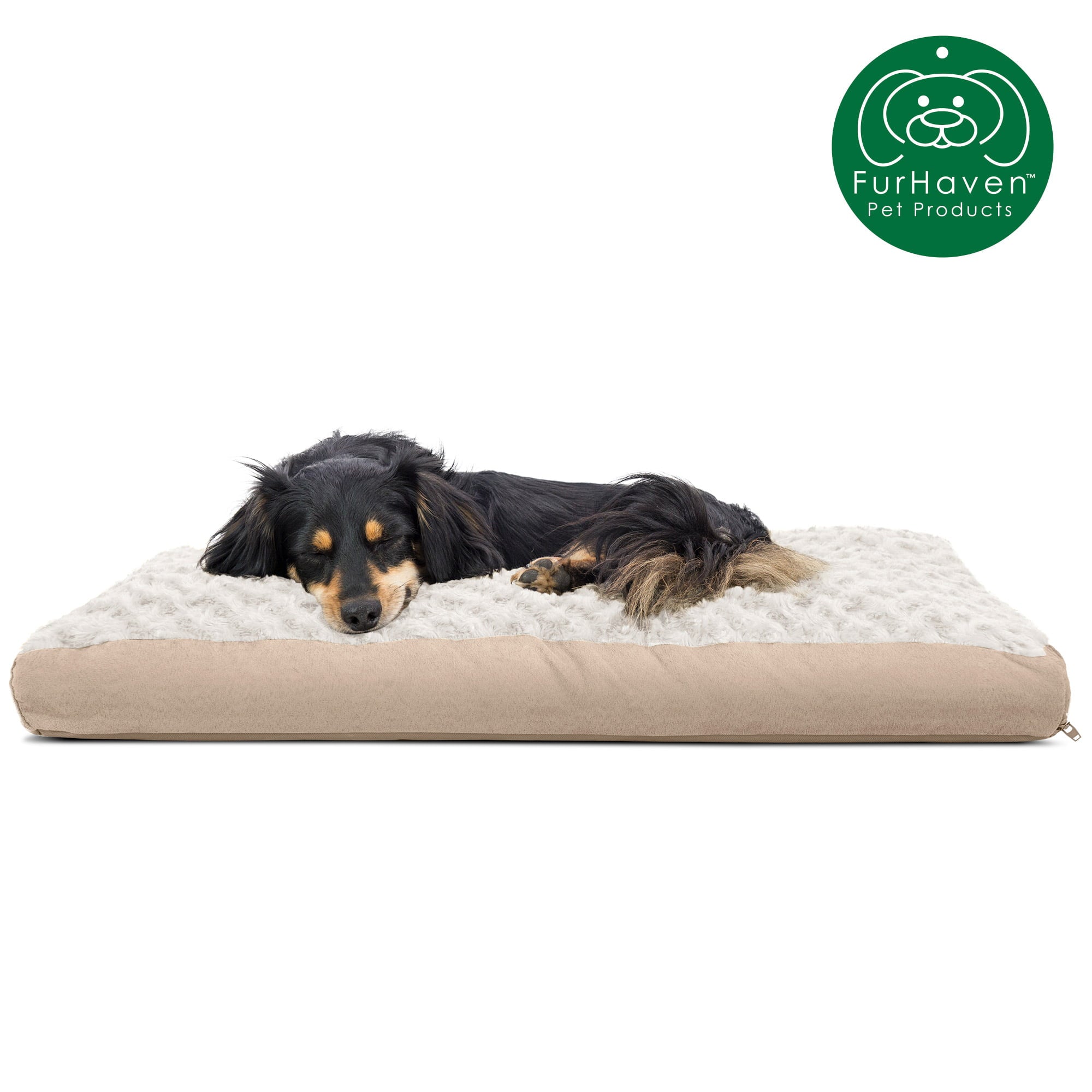FurHaven Pet Products | Deluxe Plush Pillow Pet Bed for Dogs and Cats， Cream， Medium