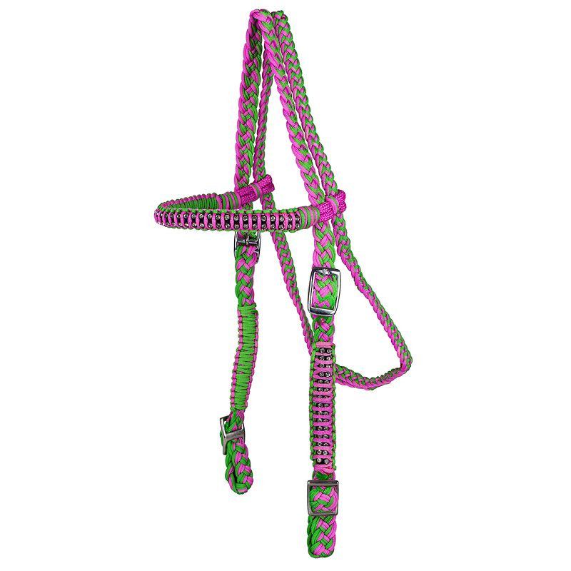 Tabelo Cord Headstall w/Stones Lime/Pink