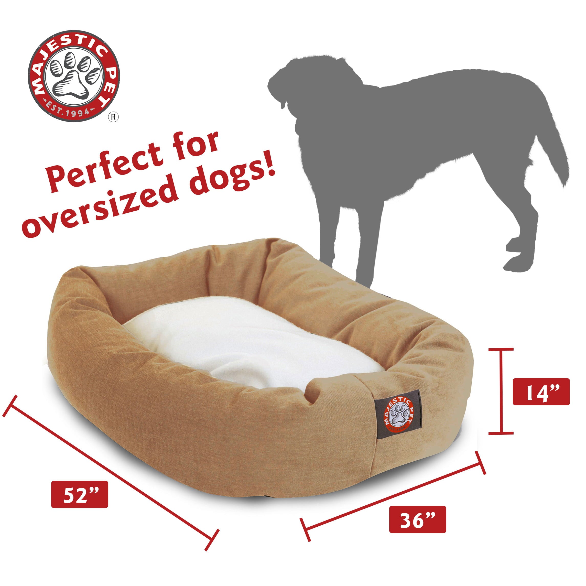 Majestic Pet | Poly/Cotton Sherpa Bagel Pet Bed For Dogs， Khaki， Extra Large