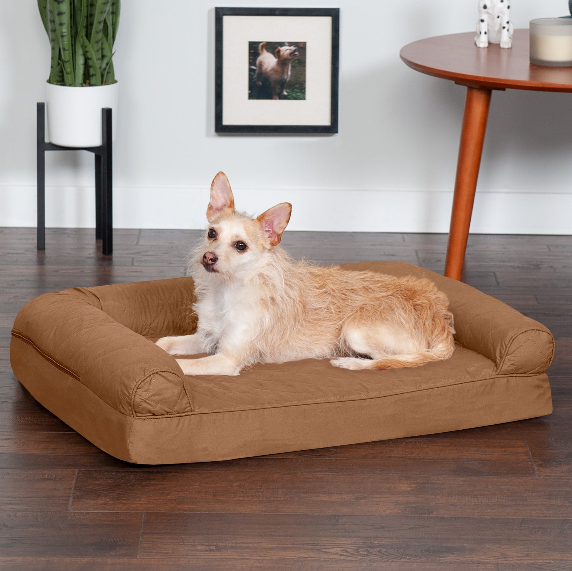 FurHaven | Orthopedic Quilted Sofa Pet Bed for Dogs and Cats， Toasted Brown， Medium