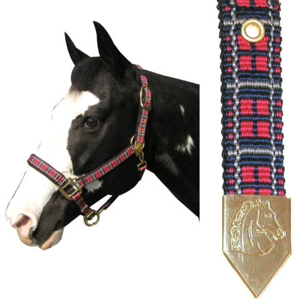 Intrepid International 128002RT Plaid Nylon Padded Horse Halter with Solid Brass Hardwareand#44; Red and Tan